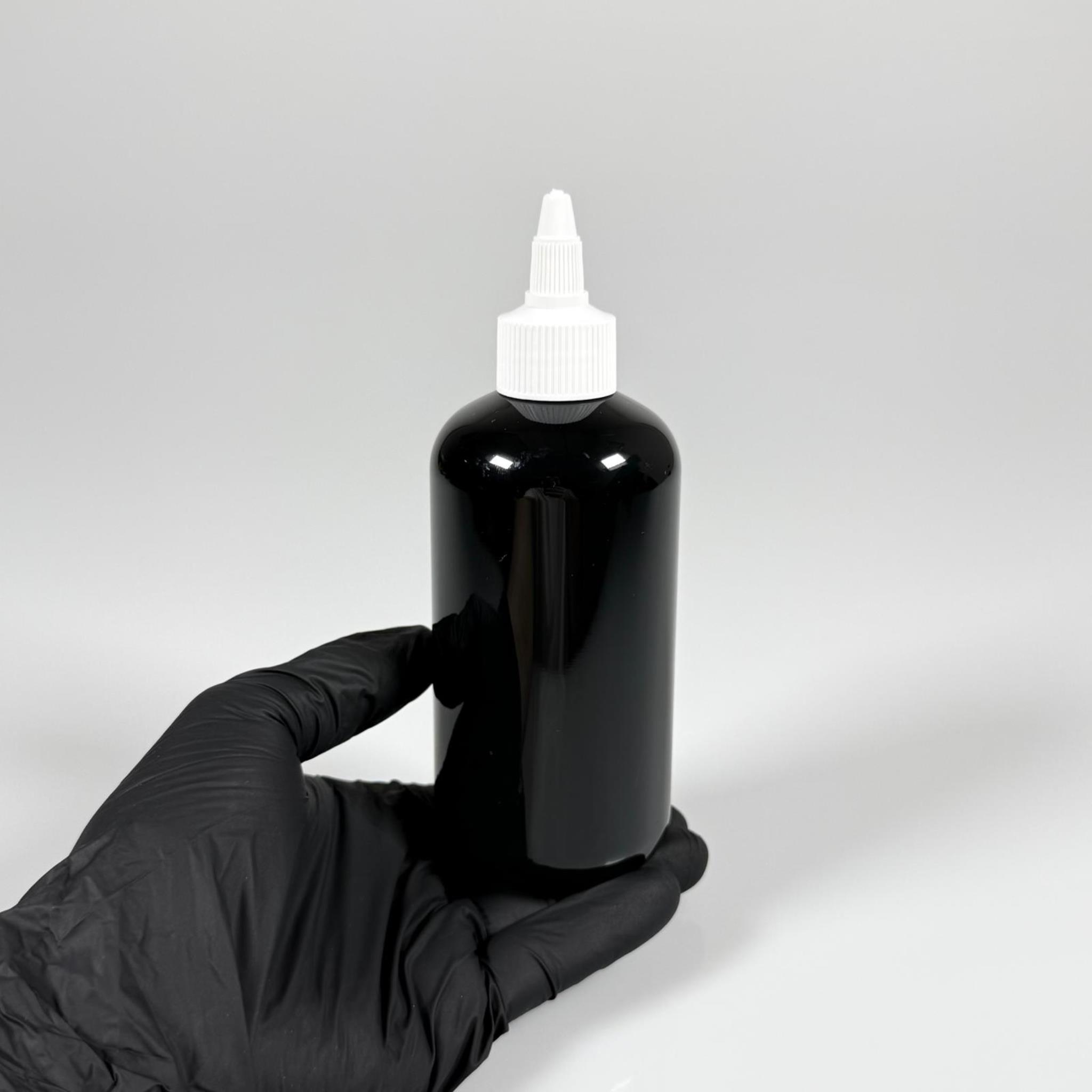 YAĞ, SOS, ACI SOS, SİRKE, SRIRACHA, MÜREKKEP, TUTKAL AKITICI VB BOŞ ŞİŞELERİ - BEYAZ SİVRİ TWİST AKITICI KAPAK + 250 ML SİYAH ZEYNEP PET PLASTİK ŞİŞE TAKIM