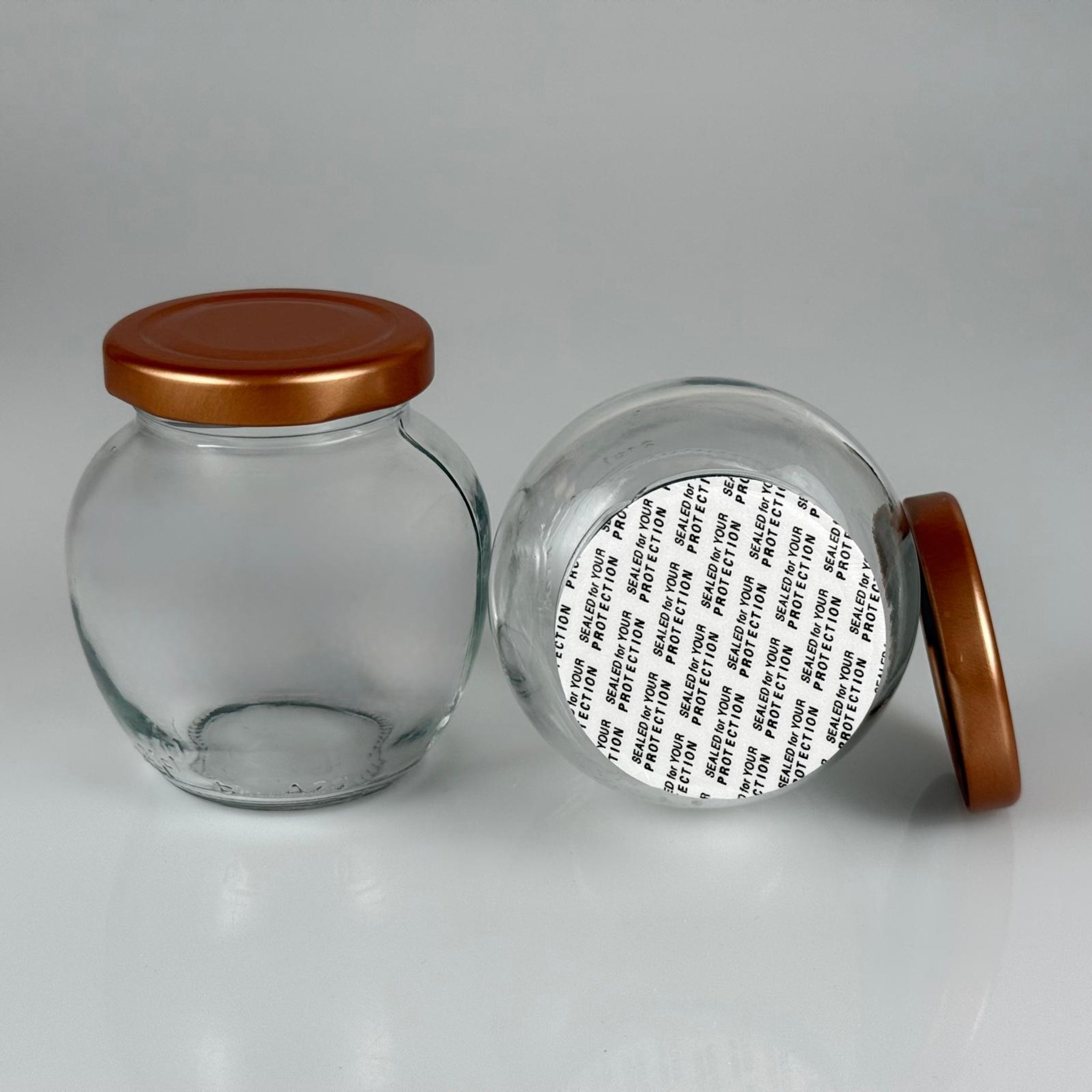 210 CC YUMURTA KAVANOZ + BRONZ METAL KAPAKLI + KENDİNDEN YAPIŞKANLI KÖPÜK CONTALI TAKIM - 210 ML OVAL TİP CAM KAVANOZ