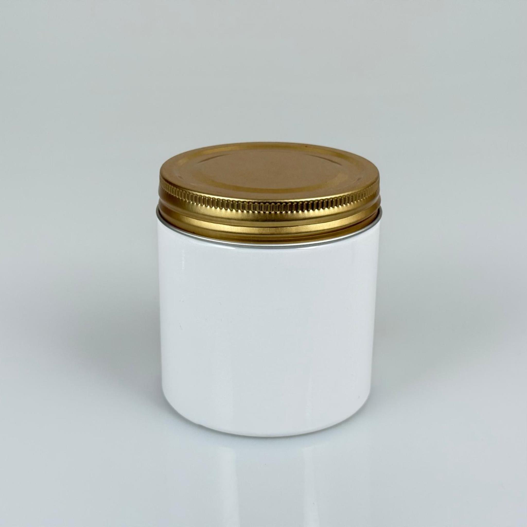 250 CC BEYAZ SERT PLASTİK KAVANOZ - GOLD METAL KAPAKLI - 250 ML METAL KAPAKLI PLASTİK KAVANOZ - KOZMETİK KAVANOZ, GIDA KAVANOZU VE KREM KAVANOZU OLARAK KULLANABİLİRSİNİZ