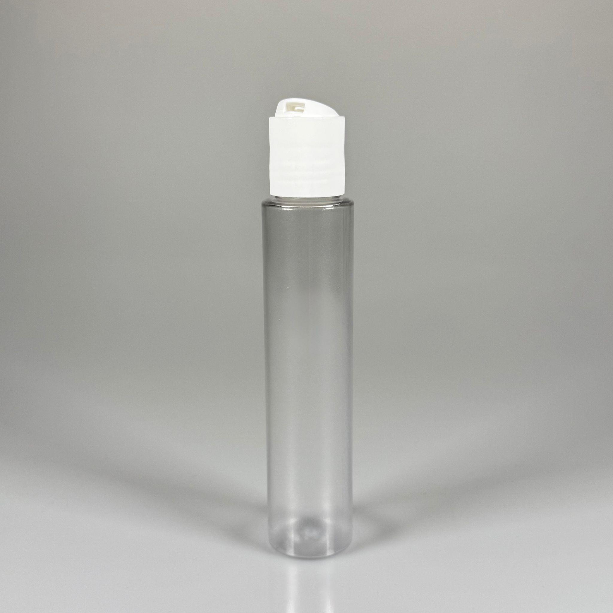 100 CC UZUN SİLİNDİR BUĞULU PET ŞİŞE (24 GR) - BEYAZ DİSKTOP AKITICI ŞAMPUAN KAPAKLI - 100 ML BİBERİYE SUYU, LAVANTA YAĞI, SAÇ SERUM, TONİK VB İÇİN PLASTİK KOZMETİK AMBALAJLARI
