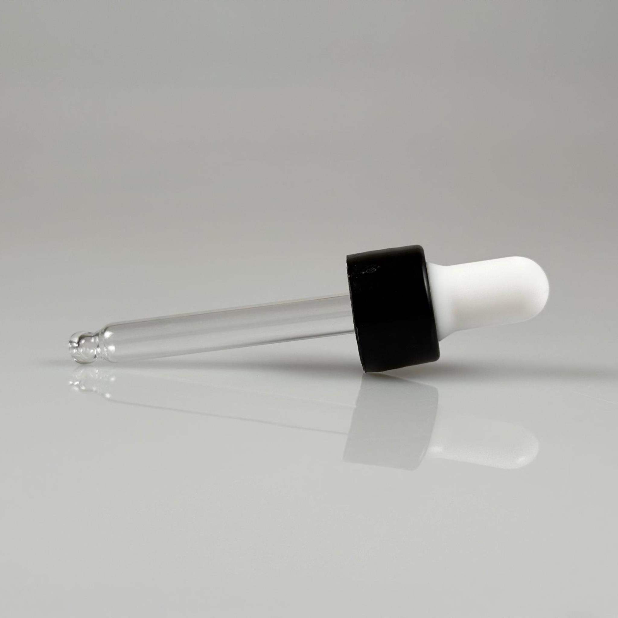 18 MM CAM DAMLALIKLI TAKIM - BEYAZ EMZİK + DELİKLİ PLASTİK DÜZ SİYAH KAPAK + 65 MM CAM PİPET