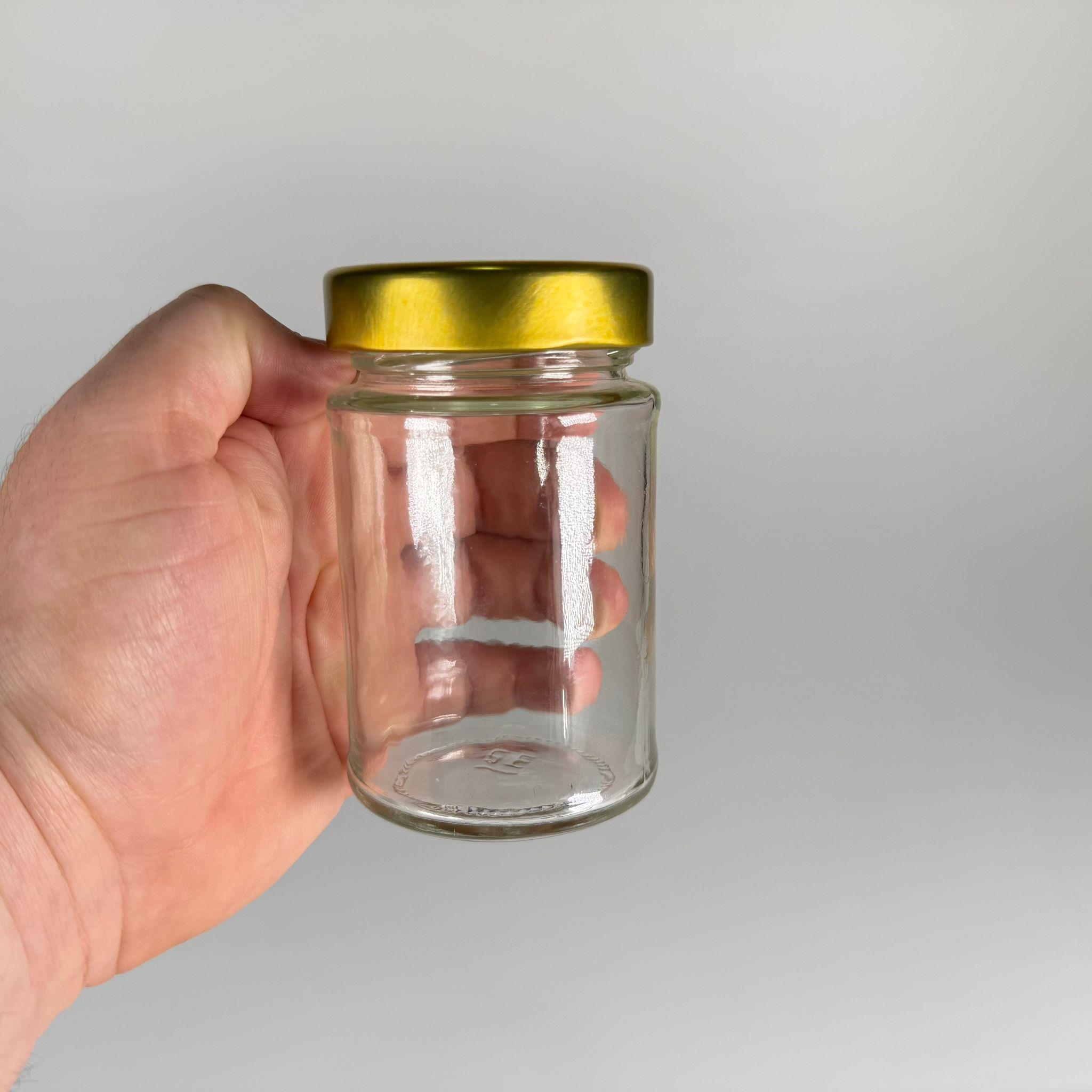 220 CC ALMAN ERGO KAVANOZ - GOLD METAL KAPAKLI - 220 ML DERİN KAPAKLI VASO PESTI BARİLLA CAM KAVANOZ - ŞİŞECAM ÜRÜN KODU: 100822