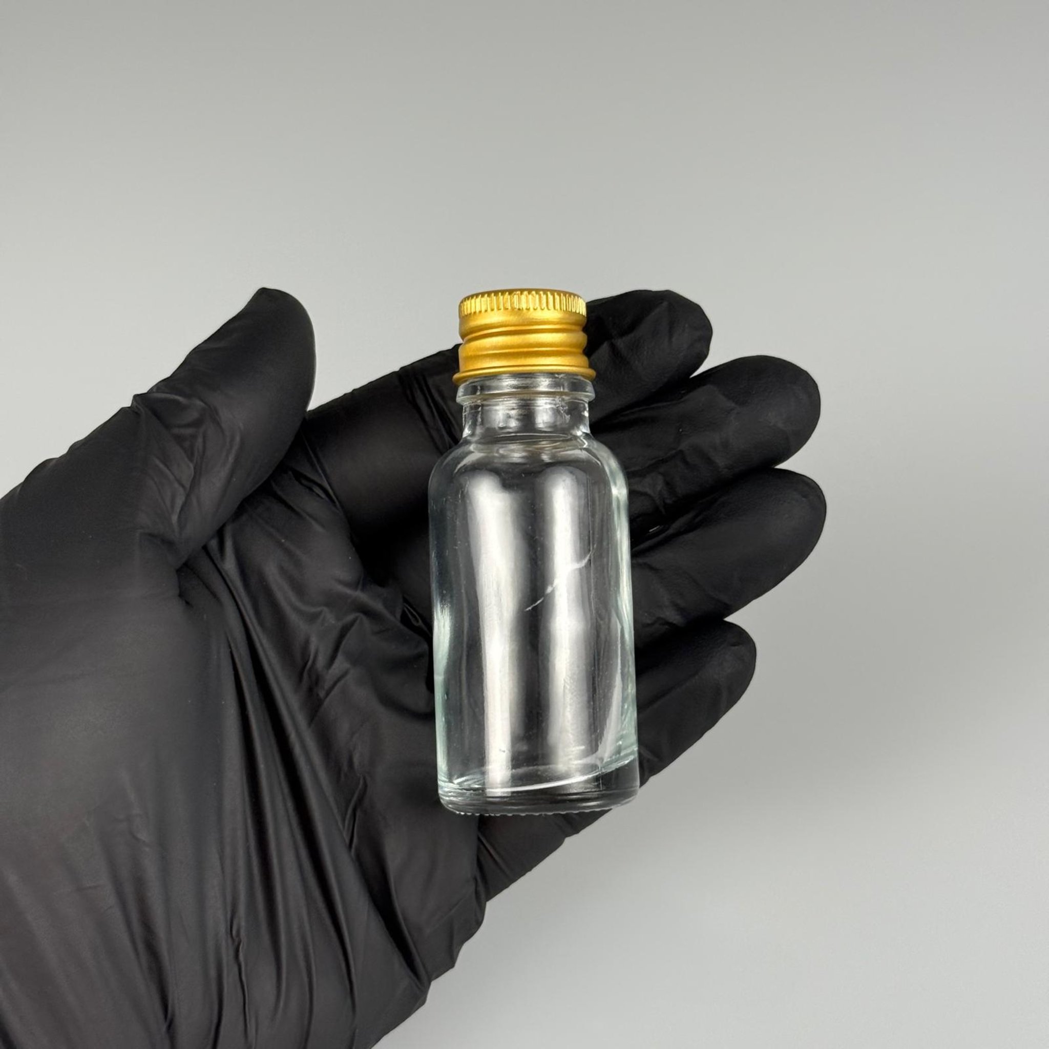 20 CC ŞEFFAF CAM ŞİŞE + KÖPÜK CONTALI GOLD ALÜMİNYUM METAL KAPAKLI + KOLONYA TIPALI TAKIM - 20 ML ŞEFFAF CAM ŞİŞE