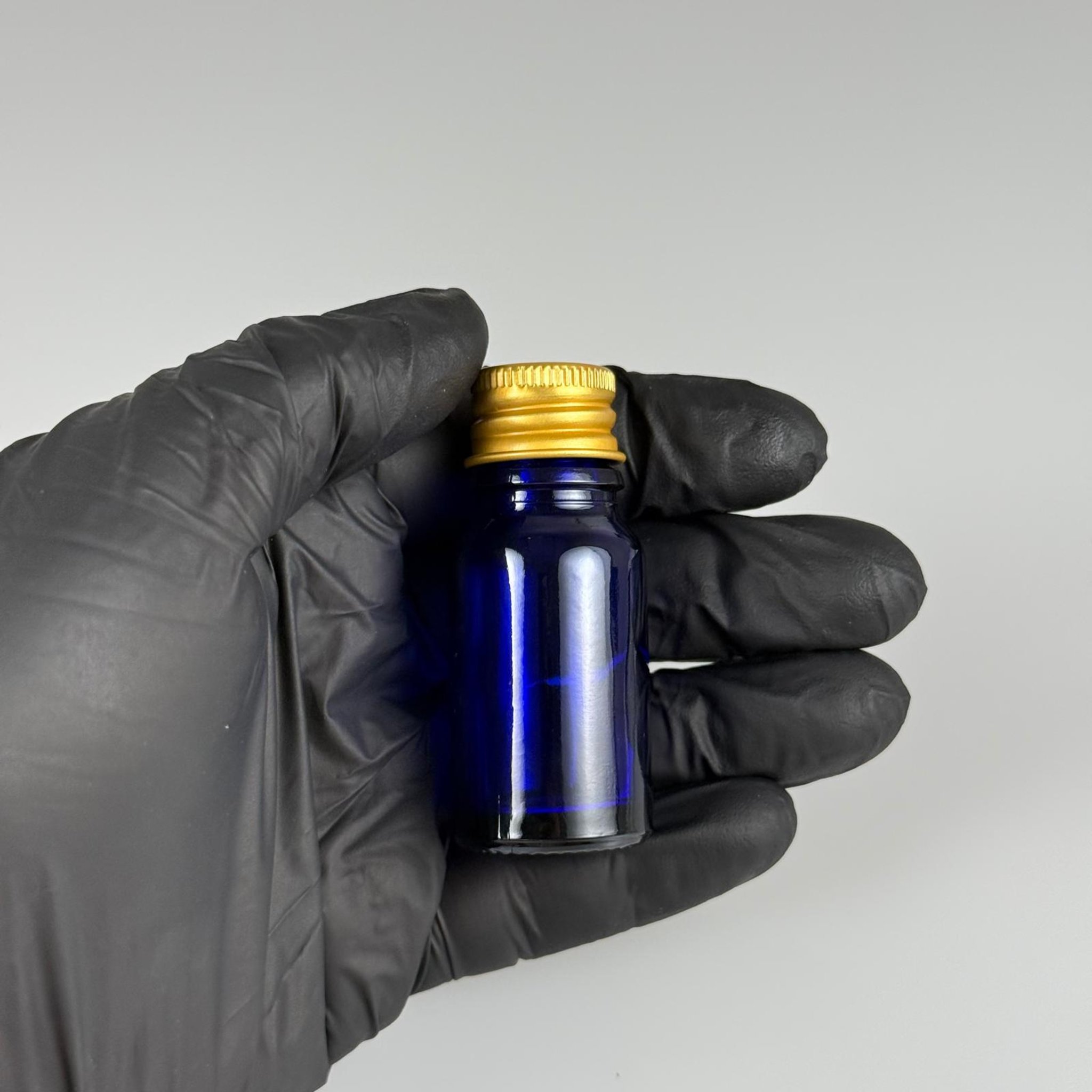 10 CC MAVİ CAM ŞİŞE + KÖPÜK CONTALI GOLD ALÜMİNYUM METAL KAPAKLI + KÖR TIPALI TAKIM - 10 ML MAVİ CAM ŞİŞE