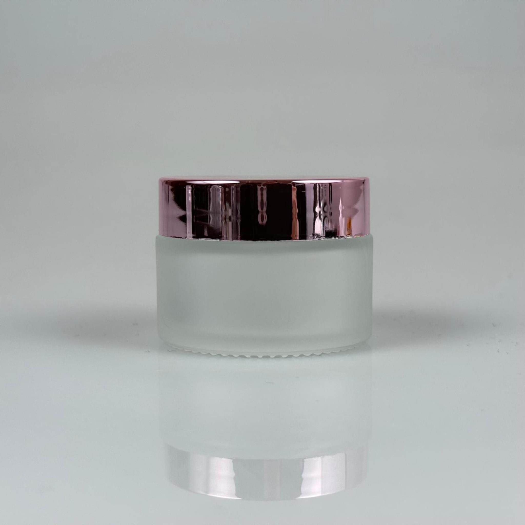 30 CC BUZLU CAM KREM KAVANOZU + ROSE KAPAK + İÇ TIPA - 30 ML Kozmetik ve Bakım Ürünleri İçin Cam Kavanozları