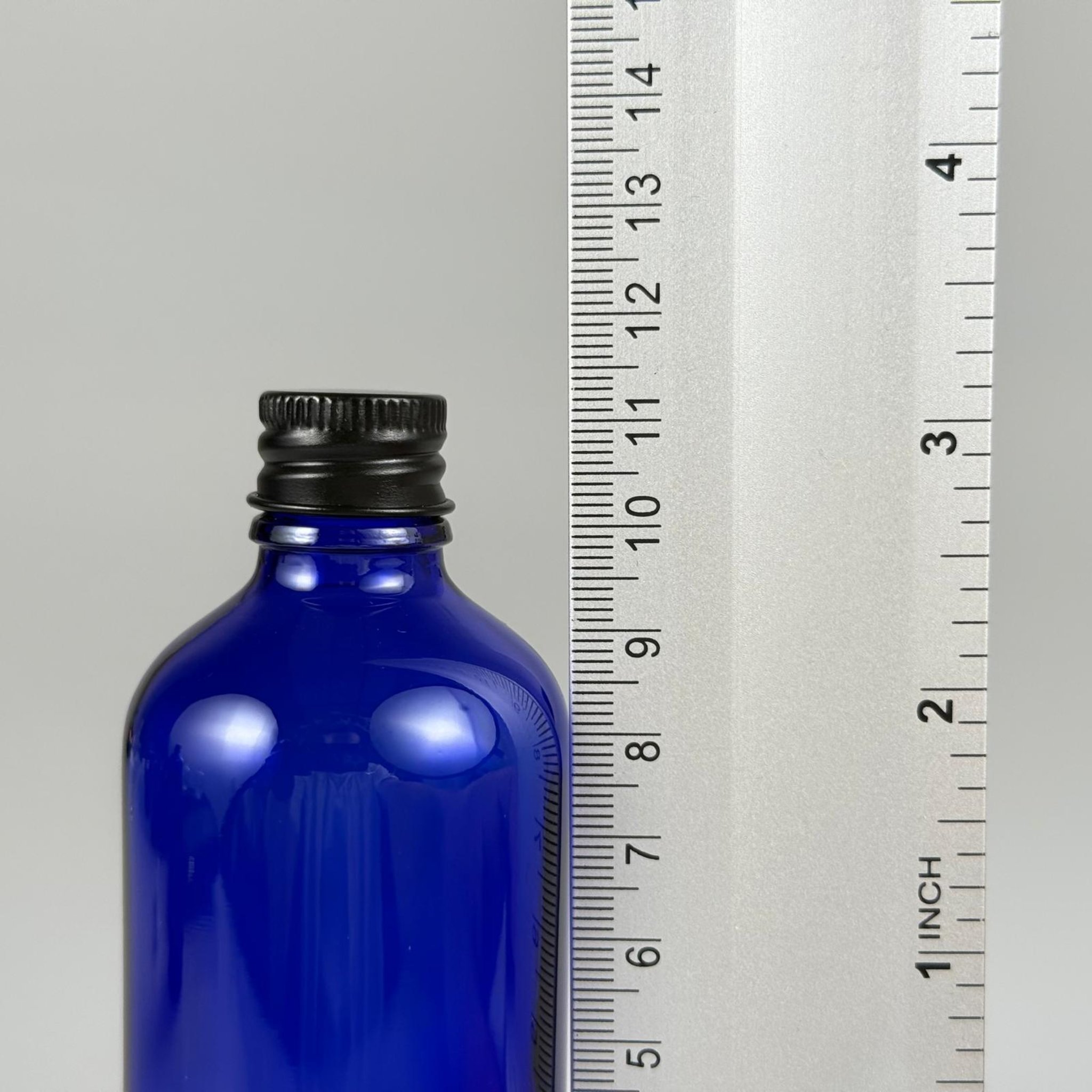 100 CC MAVİ CAM ŞİŞE + KÖPÜK CONTALI SİYAH ALÜMİNYUM METAL KAPAKLI TAKIM - 100 ML MAVİ CAM ŞİŞE