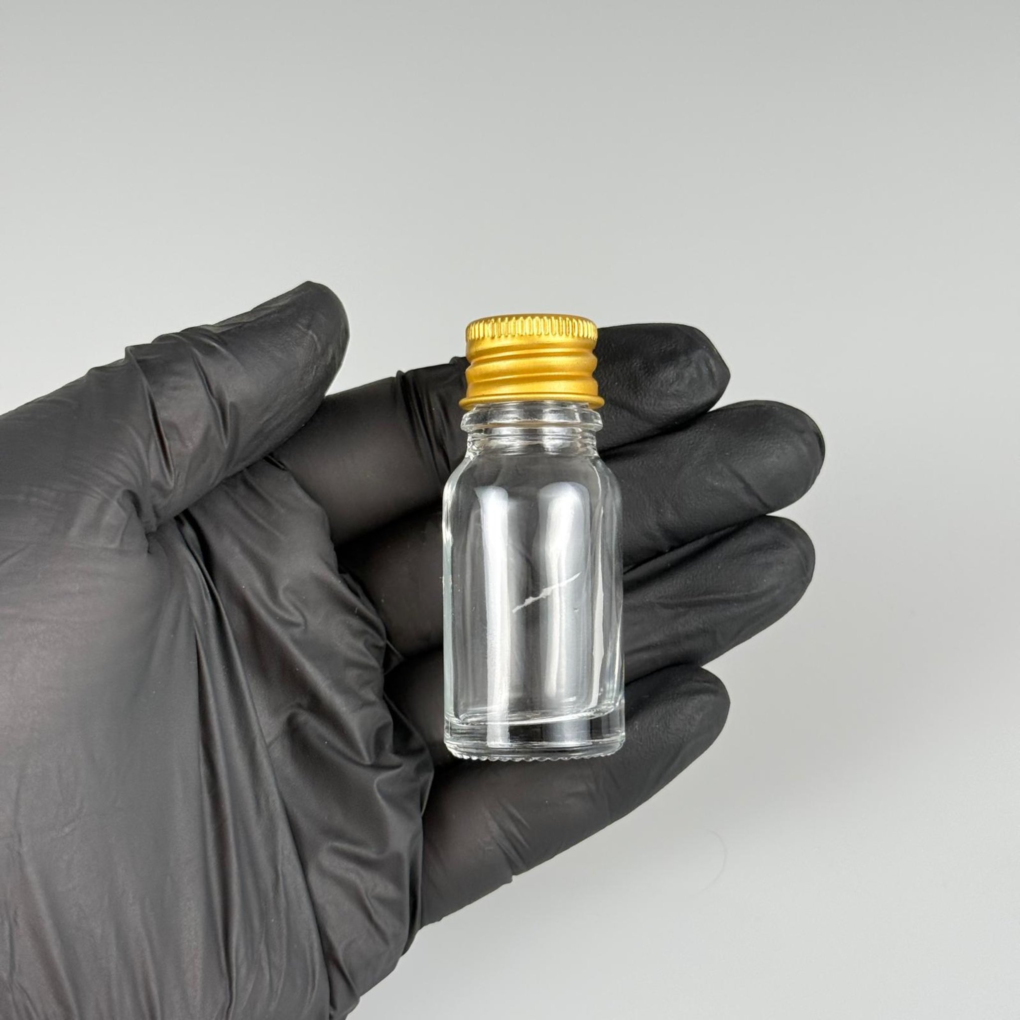 10 CC ŞEFFAF CAM ŞİŞE + KÖPÜK CONTALI GOLD ALÜMİNYUM METAL KAPAKL + KÖR TIPALI TAKIM - 10 ML ŞEFFAF CAM ŞİŞE
