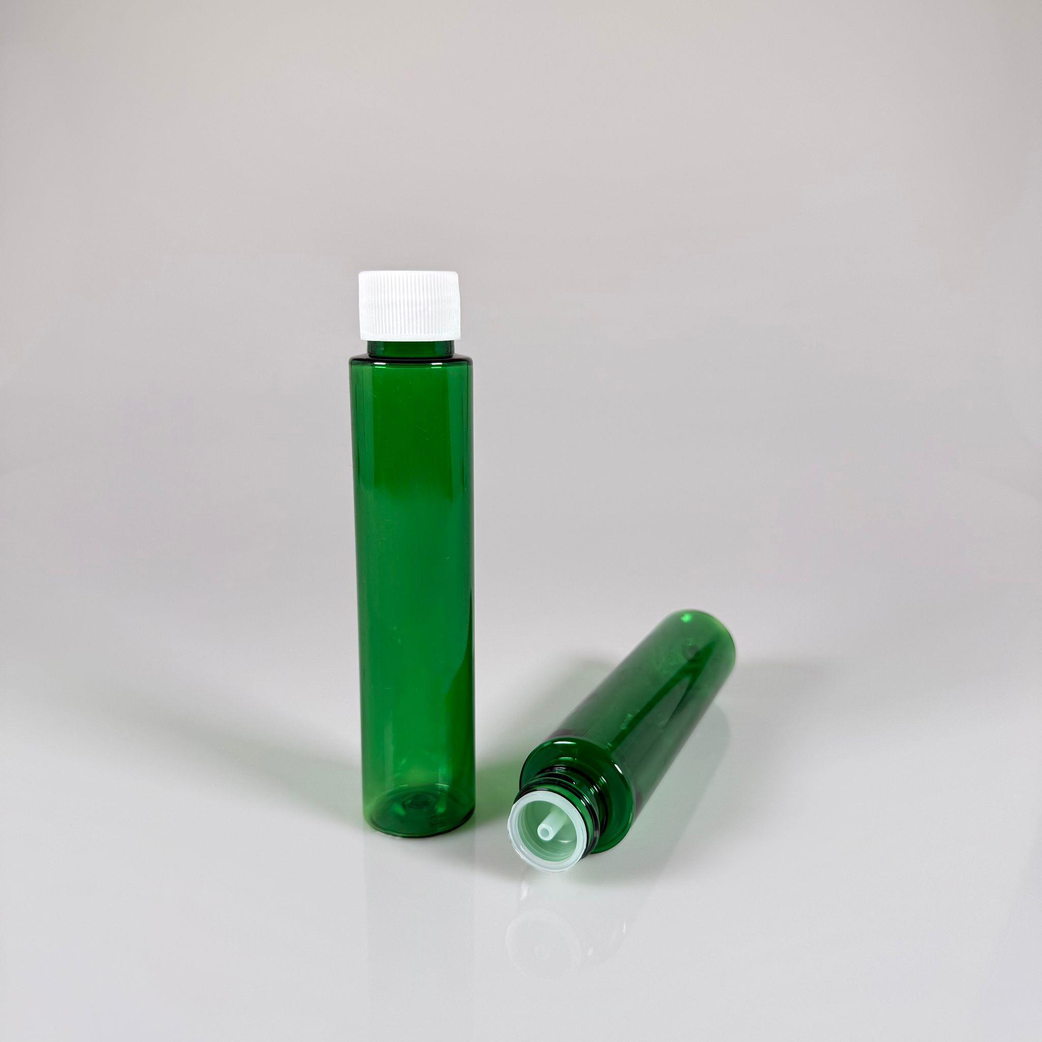 100 CC UZUN SİLİNDİR YEŞİL PET ŞİŞE (24 GR)  - BEYAZ KAPAKLI KOLONYA TIPALI - 100 ML BİBERİYE SUYU, LAVANTA YAĞI, SAÇ SERUM, TONİK VB İÇİN PLASTİK KOZMETİK AMBALAJLARI