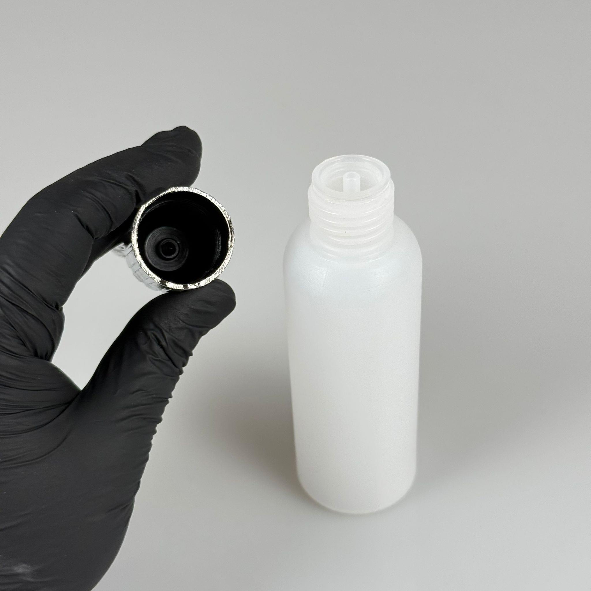 100 CC NATÜREL SERT POLİETİLEN ŞİŞE + GÜMÜŞ OSMANLI KAPAK  ( 24 MM ) + PLASTİK TIPALI - 100 ML SERT POLİETİLEN KOLONYA ŞİŞESİ