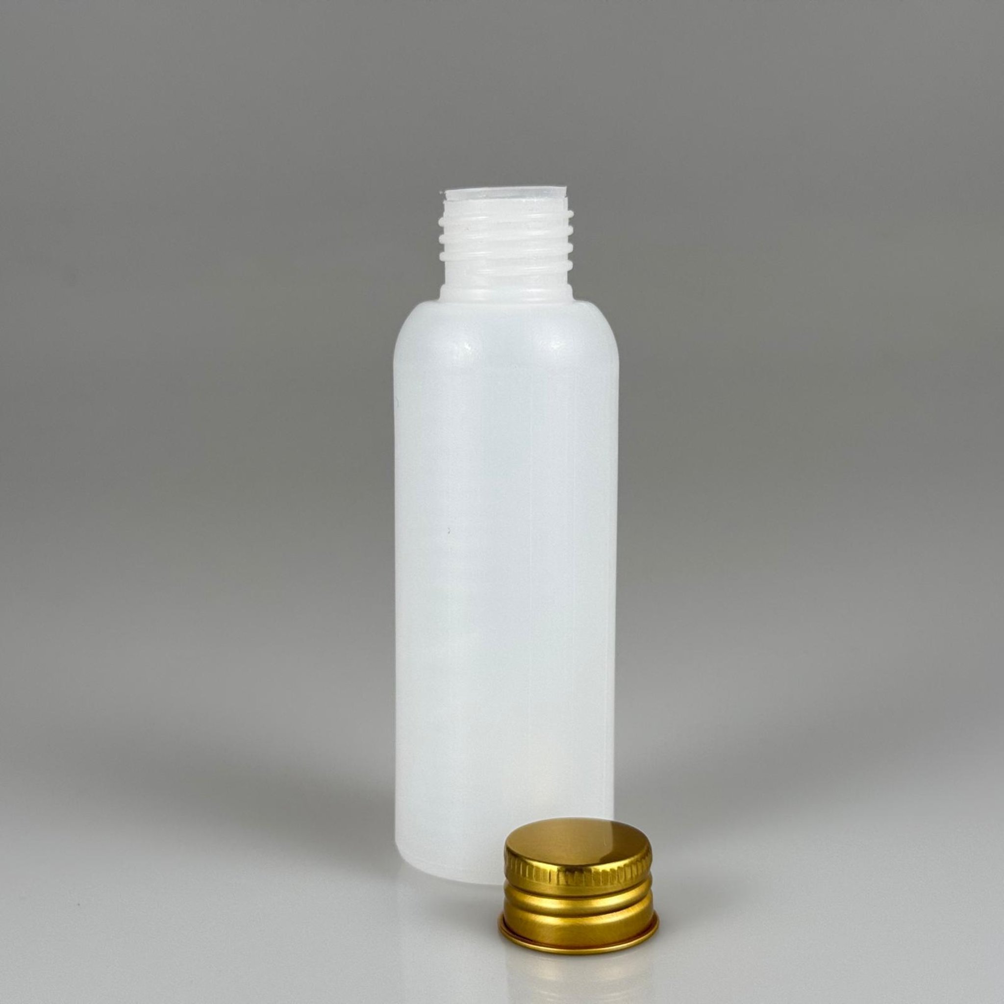 100 CC NATÜREL SERT POLİETİLEN ASETON ŞİŞESİ ( 24 MM ) + KÖPÜK CONTALI GOLD METAL ALÜMİNYUM KAPAKLI + KOLONYA TIPALI TAKIM - 100 ML KAPAKLI PLASTİK ASETON ŞİŞELERİ