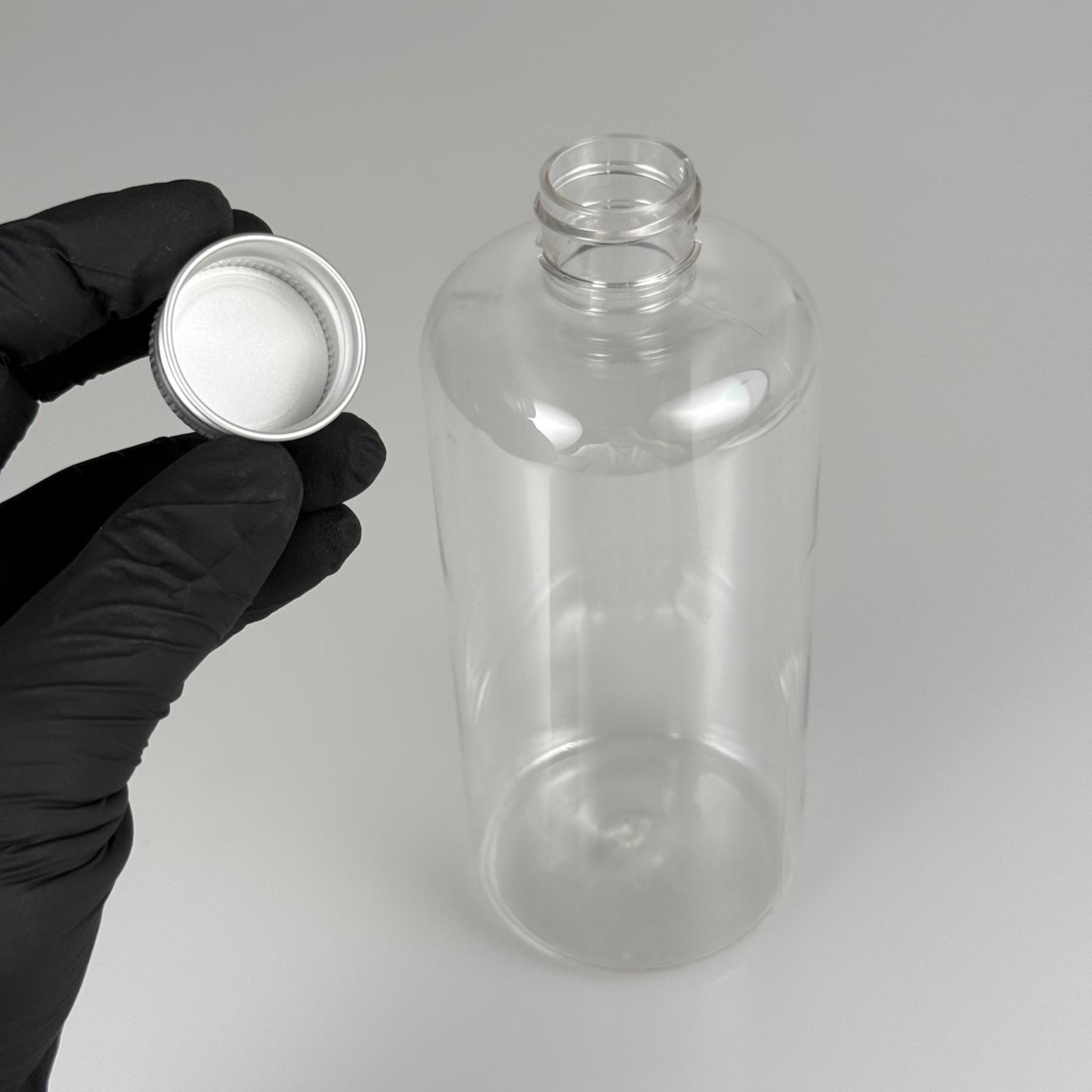 500 CC ŞEFFAF UZUN SİLİNDİR PET ŞİŞE KALIN (26 GR) - GÜMÜŞ METAL ALÜMİNYUM KAPAKLI - 28 AĞIZ - 500 ML PET ŞİŞE