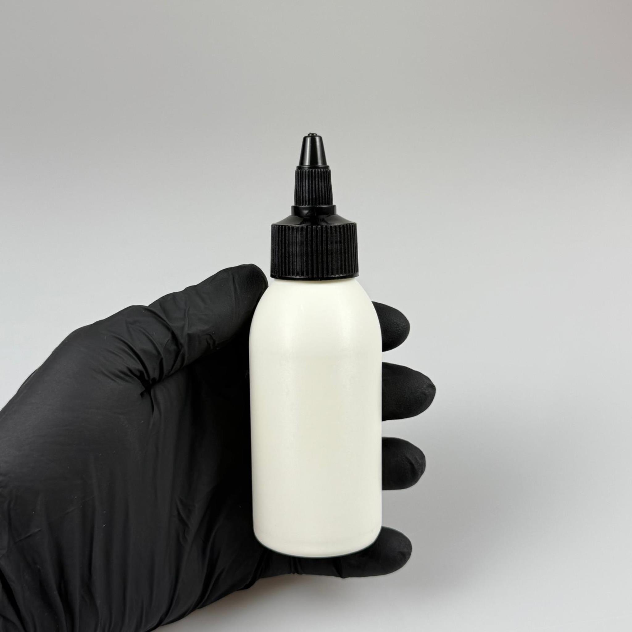 YAĞ, SOS, ACI SOS, SİRKE, SRIRACHA, MÜREKKEP, TUTKAL AKITICI VB BOŞ ŞİŞELERİ - SİYAH SİVRİ TWİST AKITICI KAPAK + 100 ML BEYAZ POLİETİLEN PLASTİK ŞİŞE TAKIM