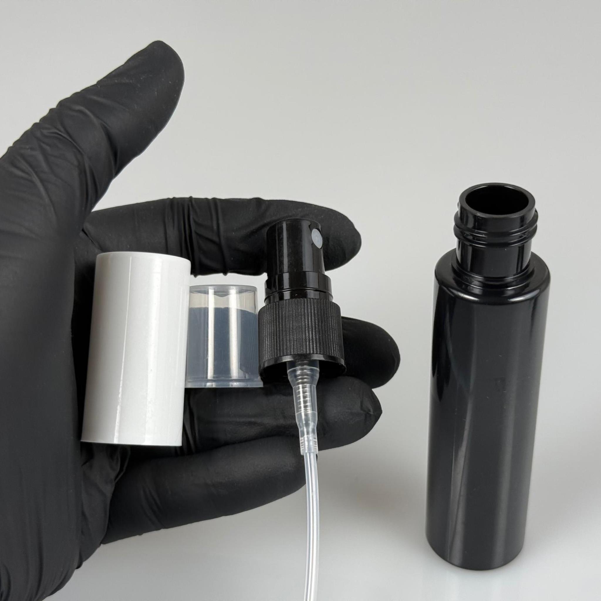 35 CC SİYAH PARFÜM ŞİŞESİ PLASTİK - SİYAH SPREY + BEYAZ KAPAK - 35 ML PARFÜM ŞİŞESİ PET