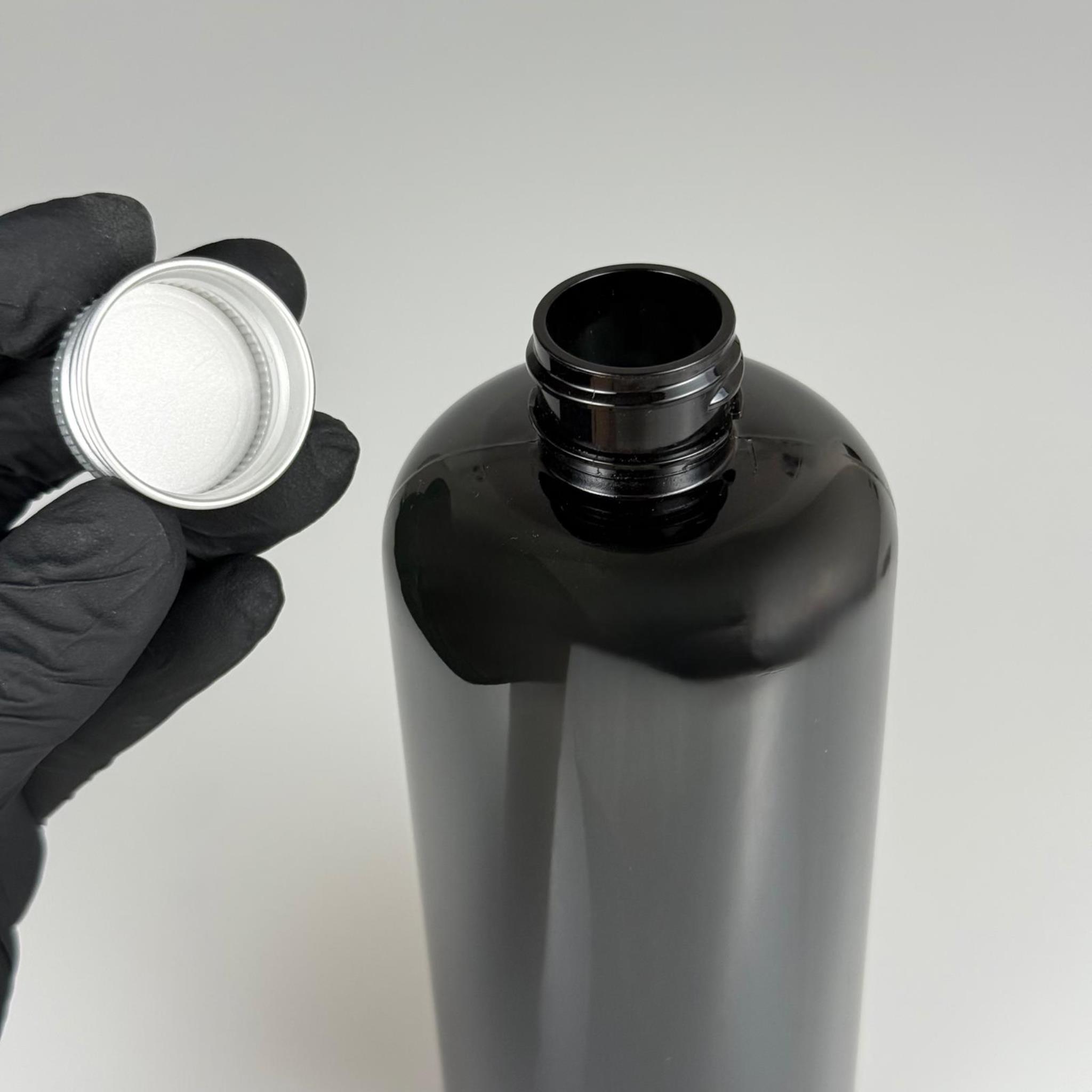 500 CC SİYAH UZUN SİLİNDİR PET ŞİŞE KALIN (26 GR) - GÜMÜŞ METAL ALÜMİNYUM KAPAKLI - 28 AĞIZ - 500 ML PET ŞİŞE