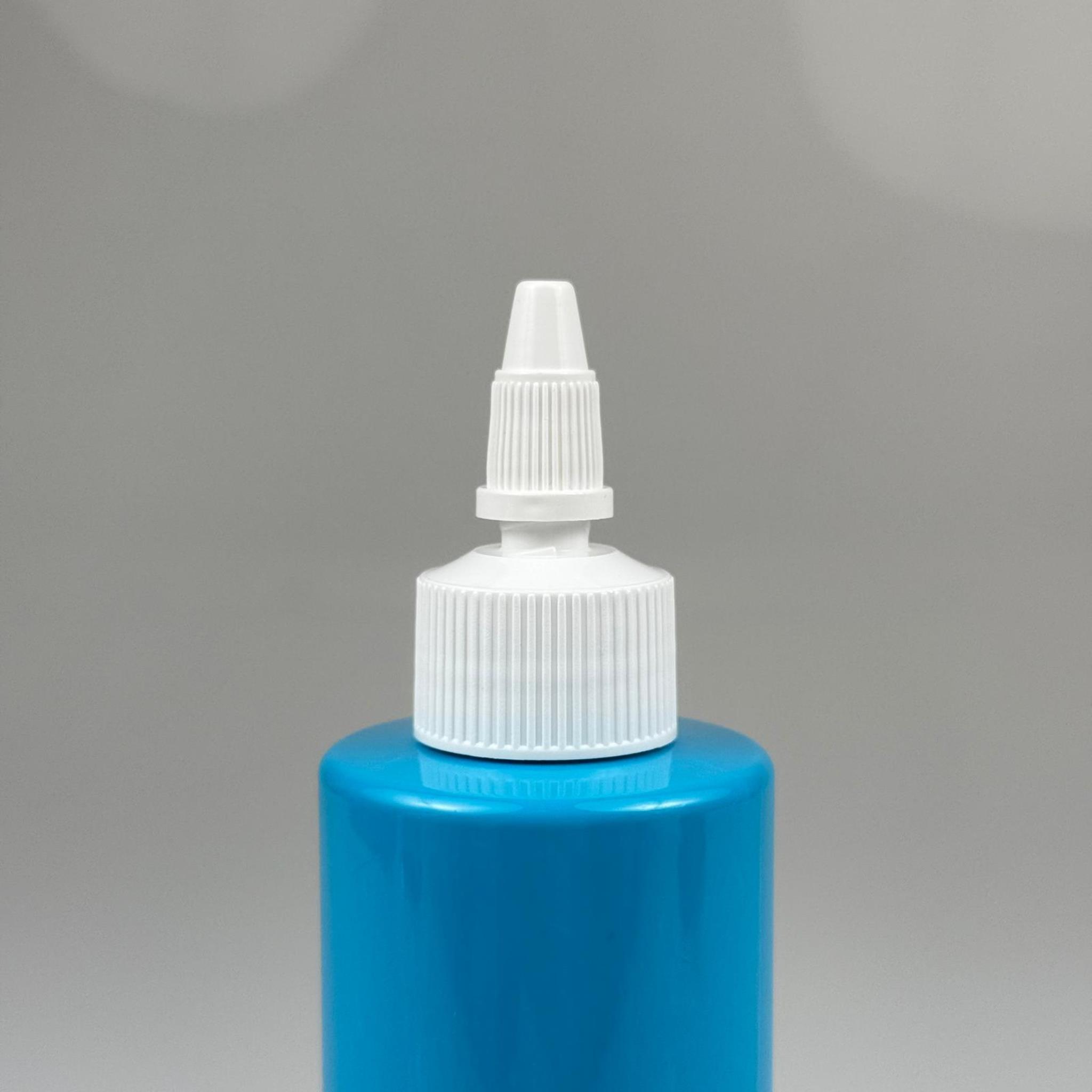 YAĞ, SOS, ACI SOS, SİRKE, SRIRACHA, MÜREKKEP, TUTKAL AKITICI VB BOŞ ŞİŞELERİ - BEYAZ SİVRİ TWİST AKITICI KAPAK + 200 ML MAVİ KÜT SERT PET PLASTİK ŞİŞE TAKIM