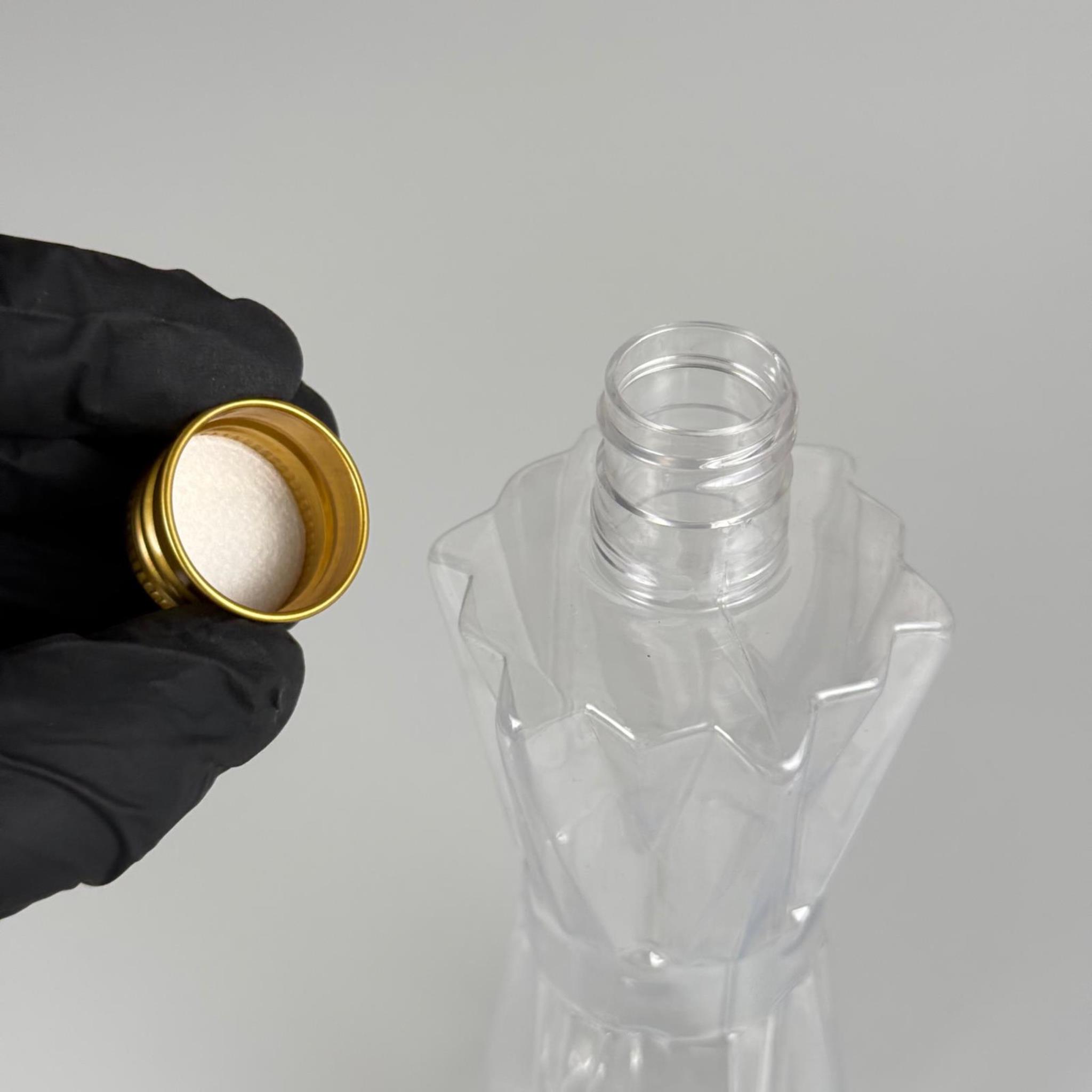 300 CC ELMAS MODEL PET ŞİŞE - 24 AĞIZ (27 GR) + KÖPÜK CONTALI GOLD METAL ALÜMİNYUM KAPAK - 300 ML PET ŞİŞE