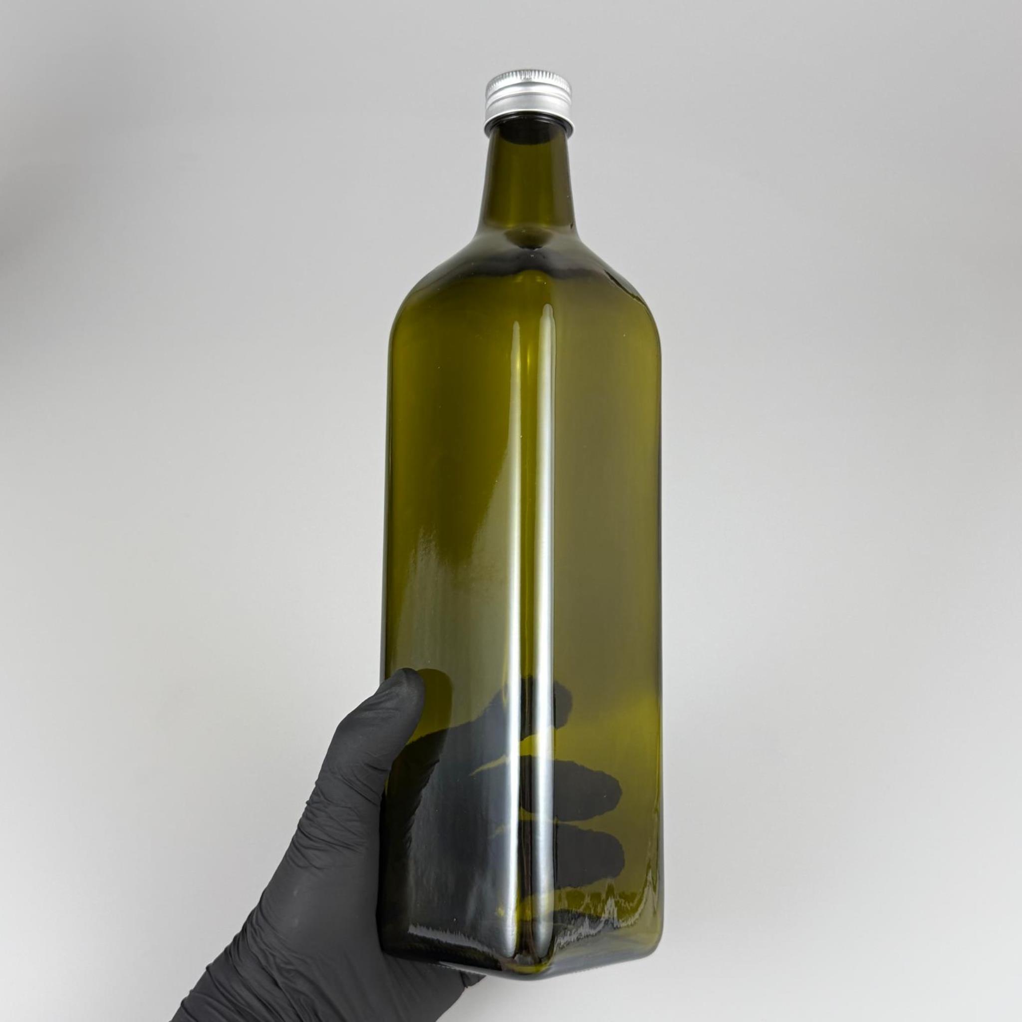 750 CC YEŞİL MARASKA CAM ŞİŞE - GÜMÜŞ METAL ALÜMİNYUM KAPAKLI - 750 ML KÖŞELİ YAĞ ŞİŞESİ - SİRKE ŞİŞESİ