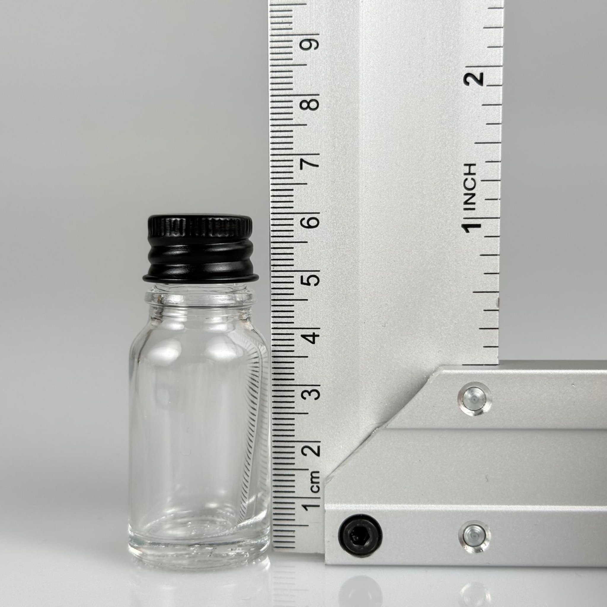 10 CC ŞEFFAF CAM ŞİŞE + KÖPÜK CONTALI SİYAH ALÜMİNYUM METAL KAPAKLI + KÖR TIPALI TAKIM - 10 ML ŞEFFAF CAM ŞİŞE
