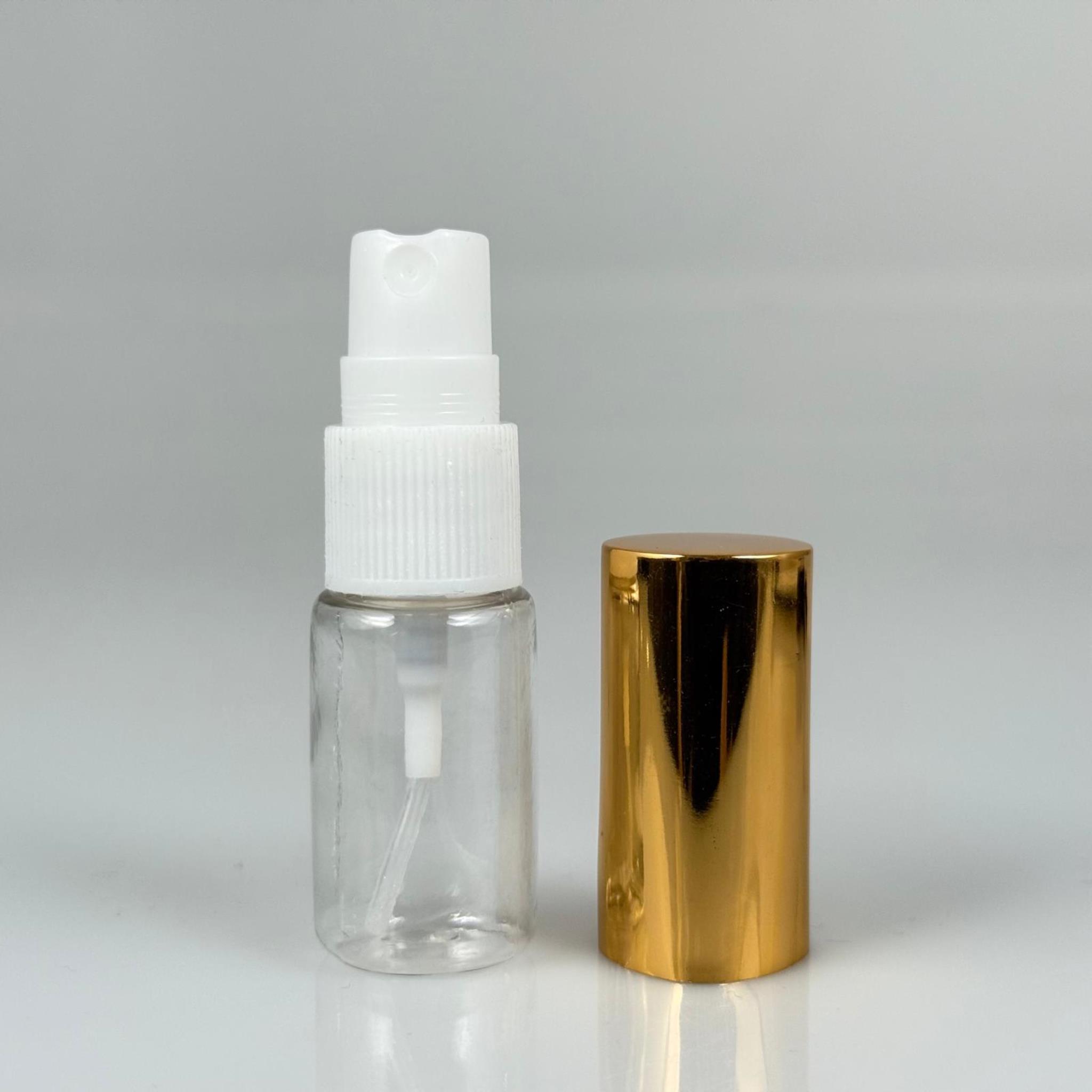 10 ML PET KOLONYA, PARFÜM VB ŞİŞELERİ - METAL ALÜMİNYUM GOLD KAPAK + VİDALI SPREY + 10 CC SHOT ŞİŞE SET TAKIM