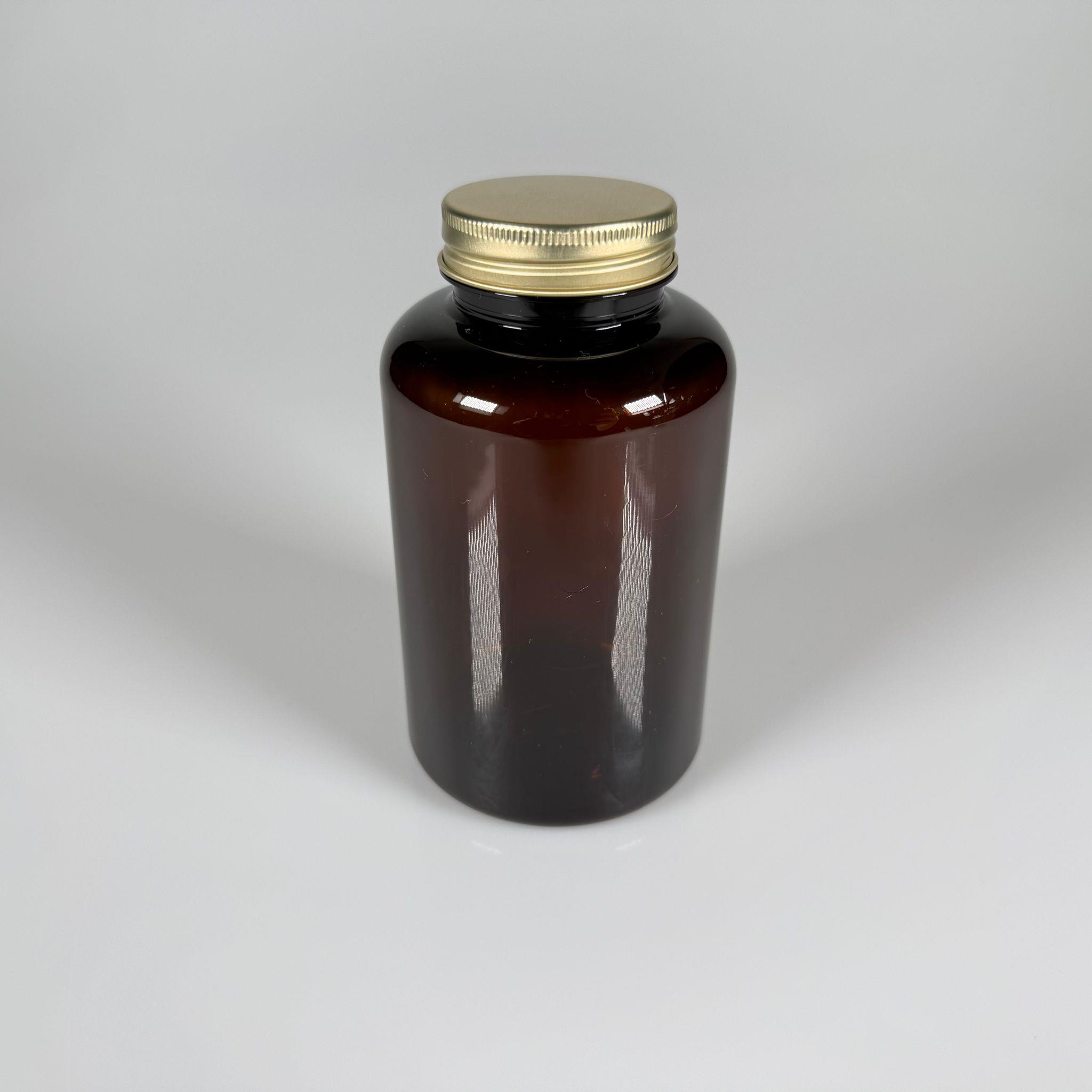 BAHARAT, TOZ, KAHVE, SAHLEP VB MUTFAK DÜZENLEME İÇİN KARE PLASTİK KAVANOZLAR - 400 ML -  RAF DÜZENLEYİCİ GIDAYA UYGUN KÖŞELİ GOLD METAL KAPAKLI AMBER PET KAVANOZLARI