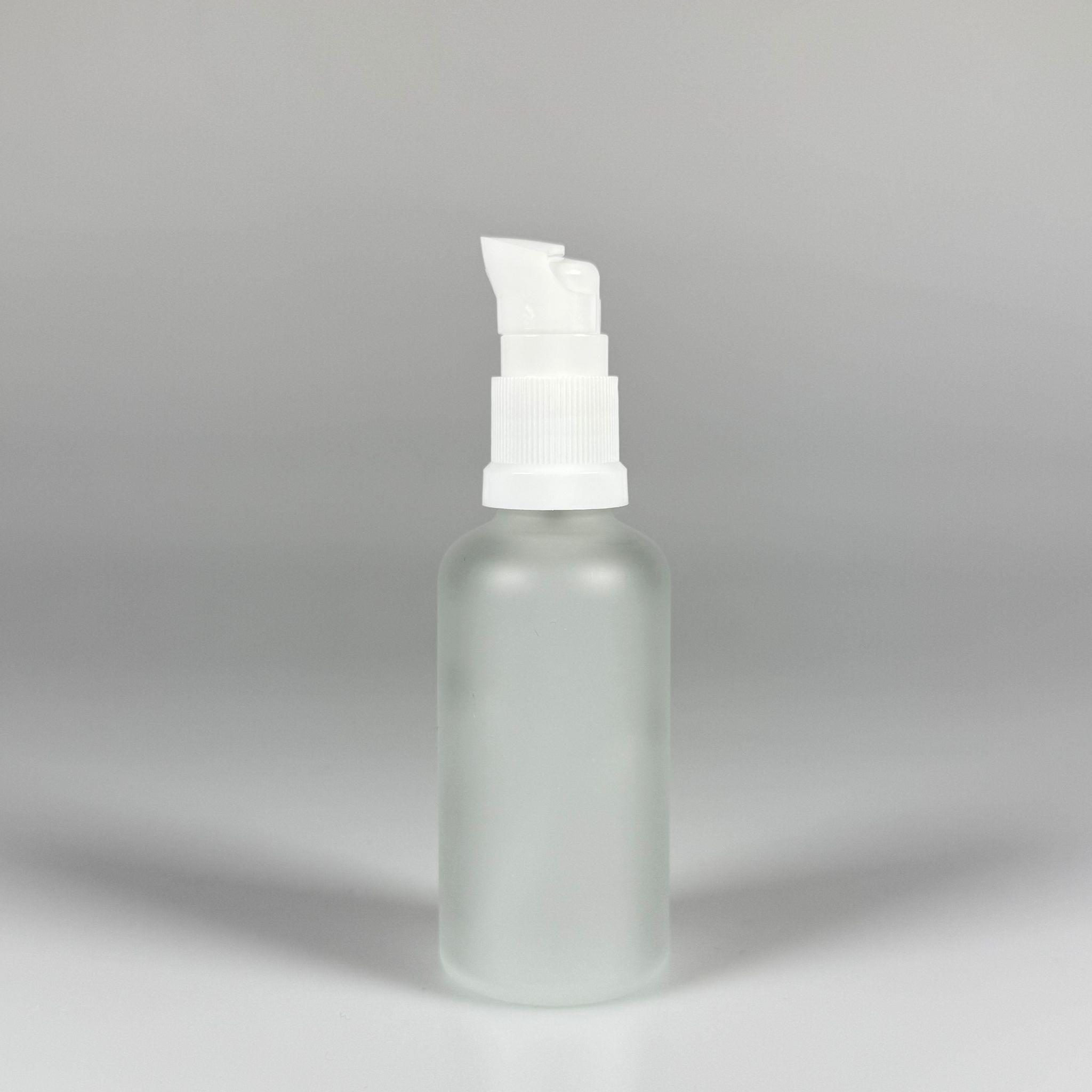 50 CC BUZLU CAM ŞİŞE - SIZDIRMAZ ETEKLİ BEYAZ LOSYON POMPALI TAKIM - 50 ML LOSYON ŞİŞESİ - YAĞ, KREM GİBİ YOĞUN KIVAMLI SIVILAR İÇİN CAM AMBALAJ