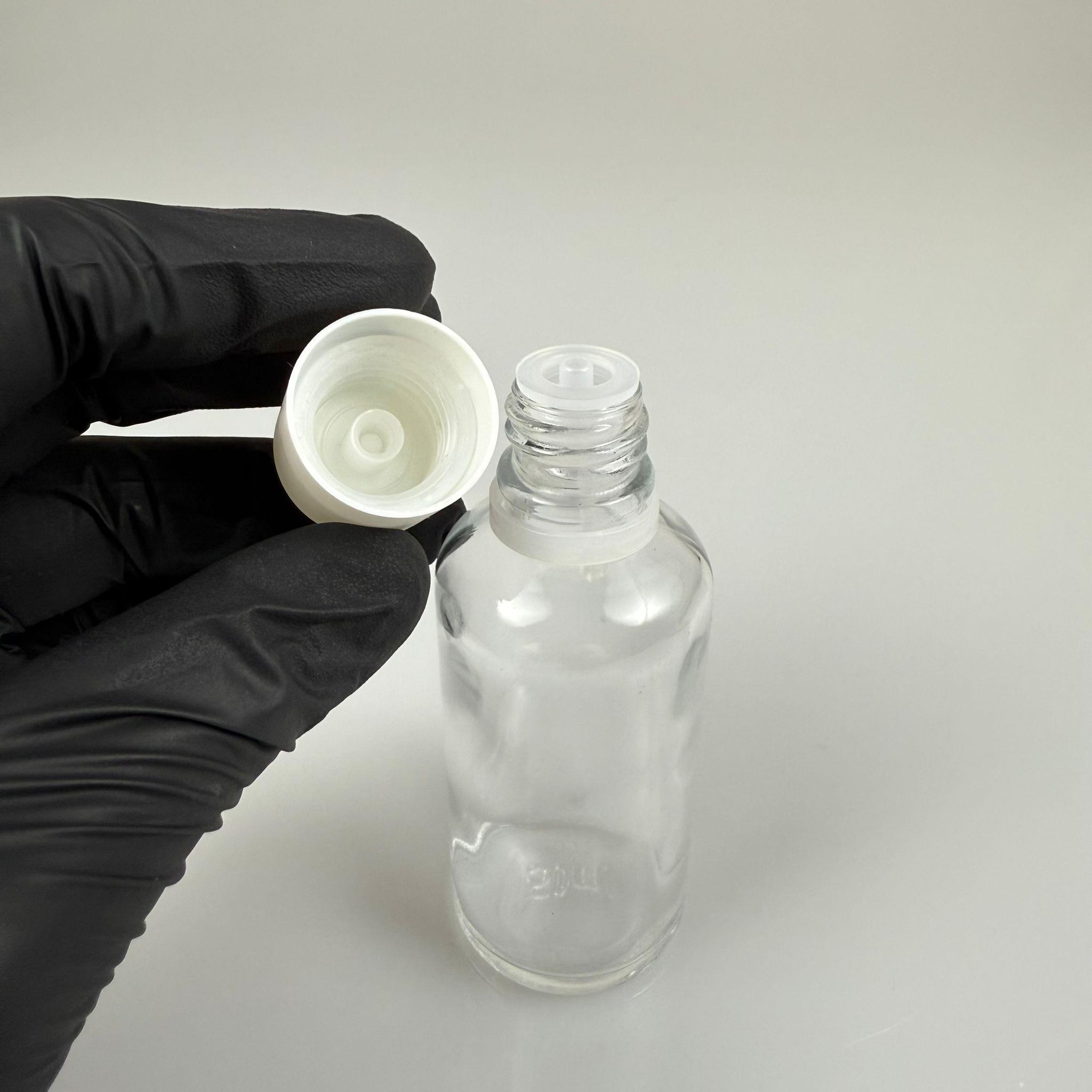 50 CC ŞEFFAF CAM ŞİŞE + İÇTEN DAMLALIKLI ÇOCUK KİLİTLİ BEYAZ KAPAK - SAYDAM 50 ML KİLİT KAPAKLI DAMLATMALI ŞİŞE