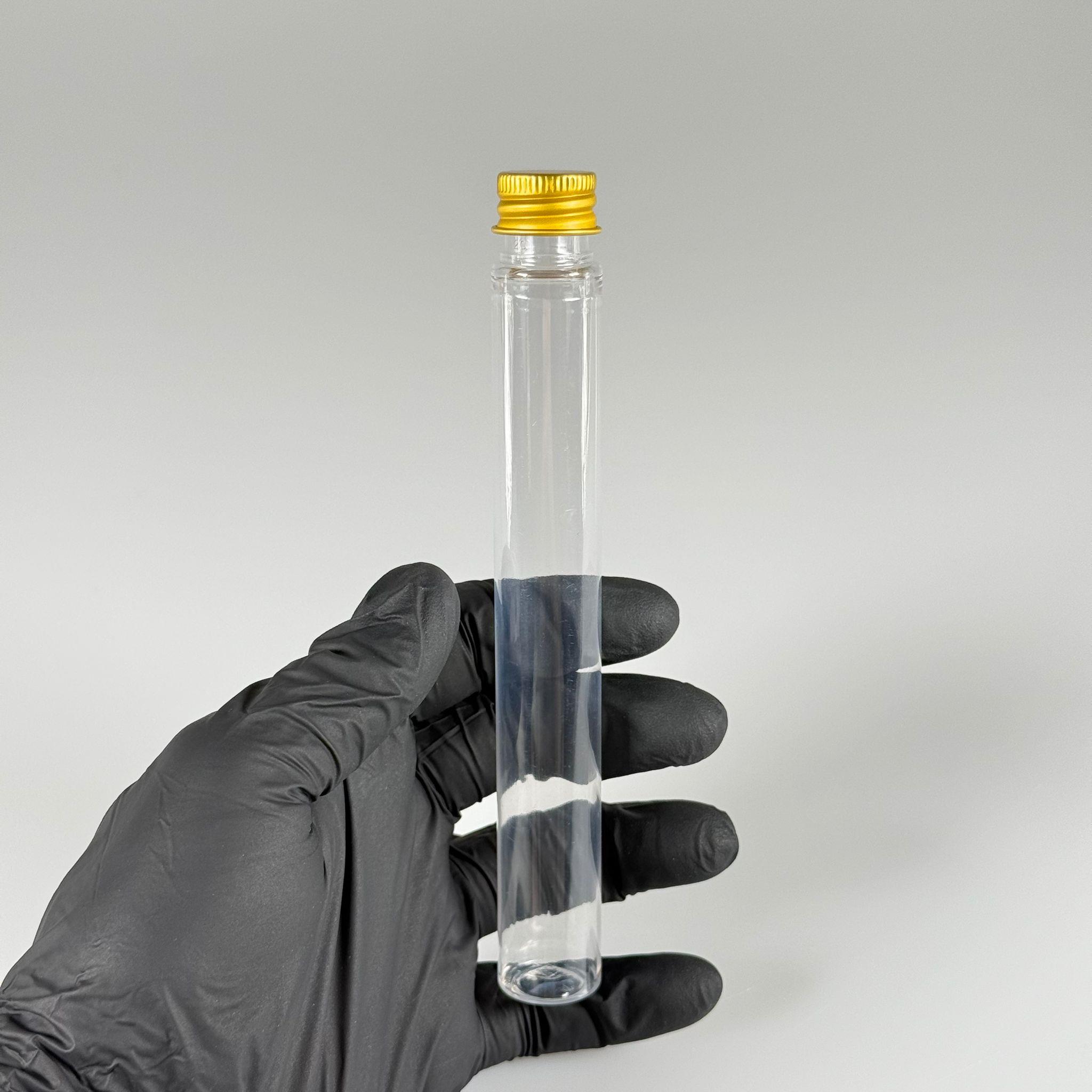 16 CM TÜP - 45 CC UZUN İNCE PET ŞİŞE - CONTALI GOLD METAL KAPAKLI  - VANİLYA ÇUBUĞU, BAHARAT, DENEY TÜPÜ VB İÇİN PLASTİK TÜP