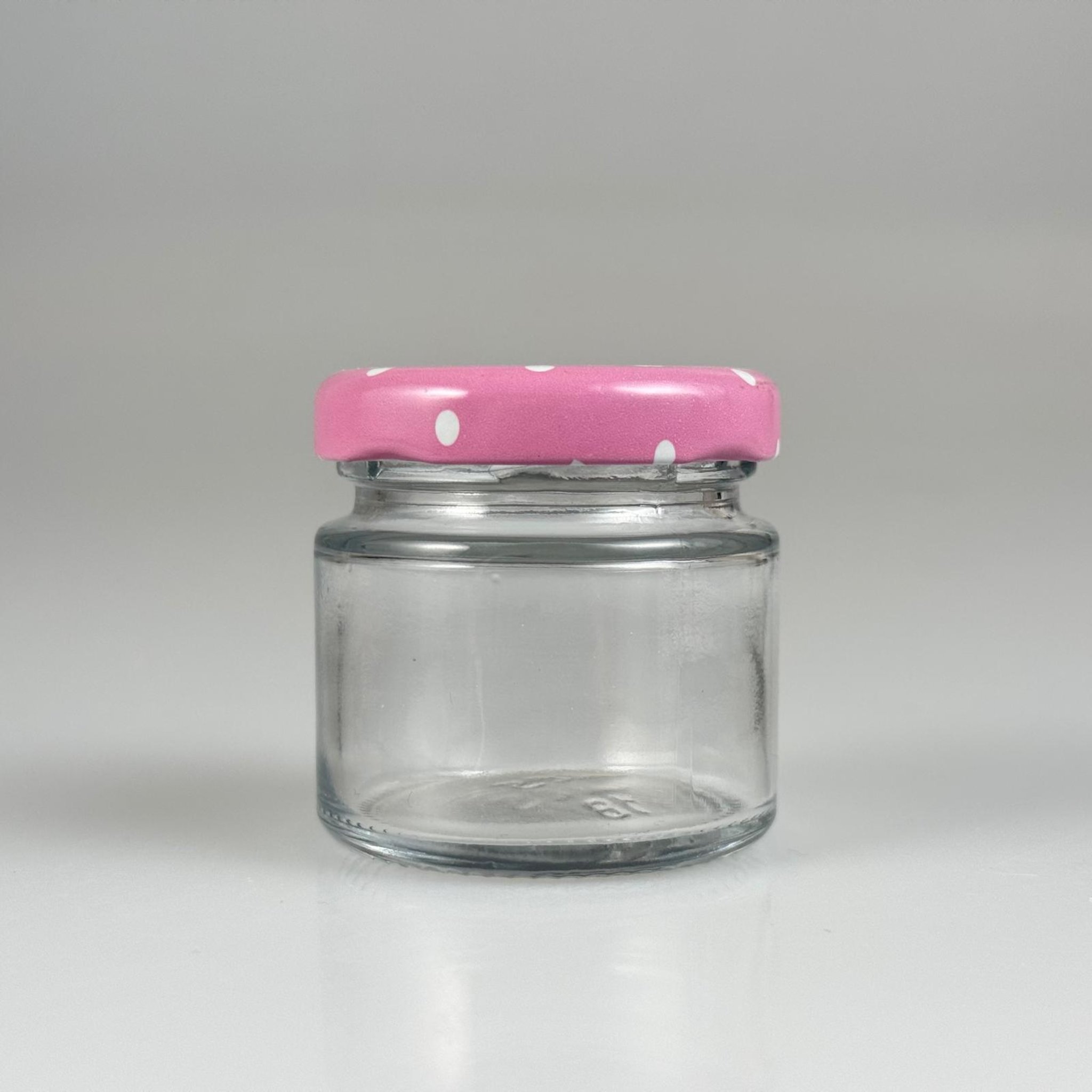 41 CC KÜT BOYUNLU CAM KAVANOZ - PEMBE METAL KAPAKLI - 41 ML CAM KAVANOZ