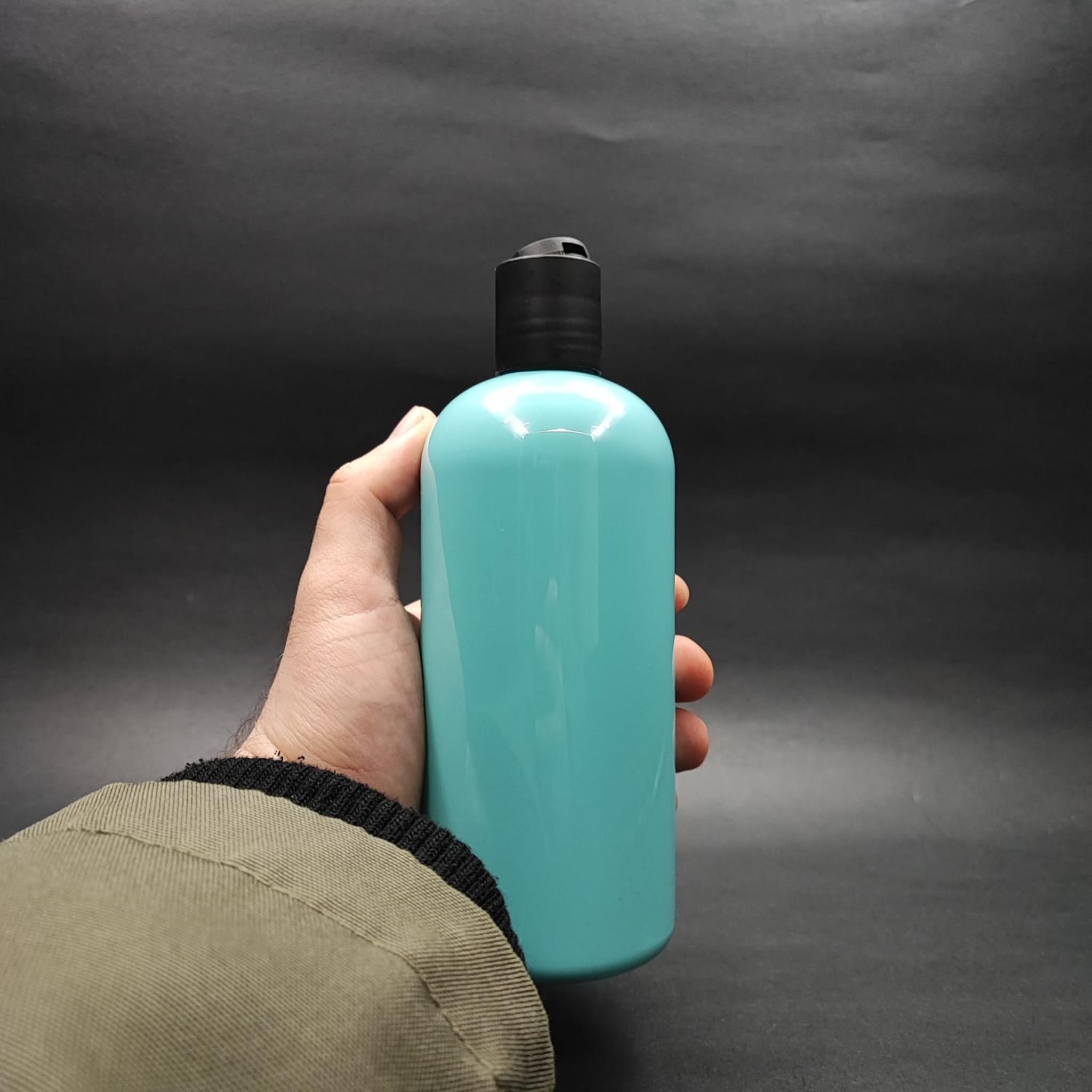 400 CC OVAL BOYUNLU SİLİNDİR PET ŞİŞE (30 GR) - SİYAH DİSKTOP ŞAMPUAN KAPAKLI - 400 ML PLASTİK ŞİŞE - TURKUAZ