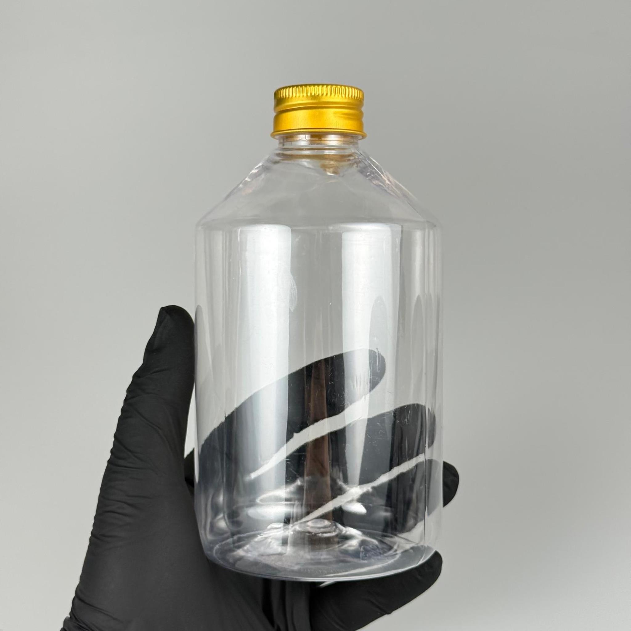 500 CC KÜT BOYUNLU ŞEFFAF PET ŞİŞE - GOLD METAL ALÜMİNYUM KAPAKLI - 500 ML KALIN (30 gr) PET ŞİŞE