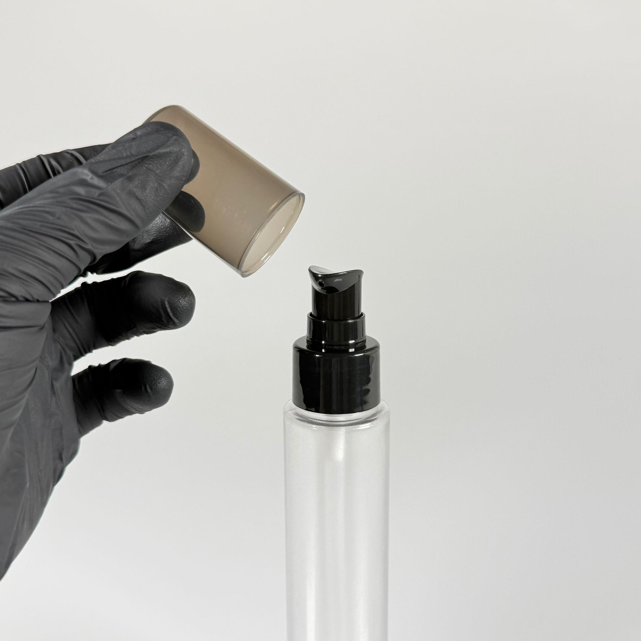 100 CC UZUN SİLİNDİR BUĞULU PET ŞİŞE (24 GR)  - SİYAH LOSYON POMPALI - 100 ML BİBERİYE SUYU, LAVANTA YAĞI, SAÇ SERUM, TONİK VB İÇİN PLASTİK KOZMETİK AMBALAJLARI