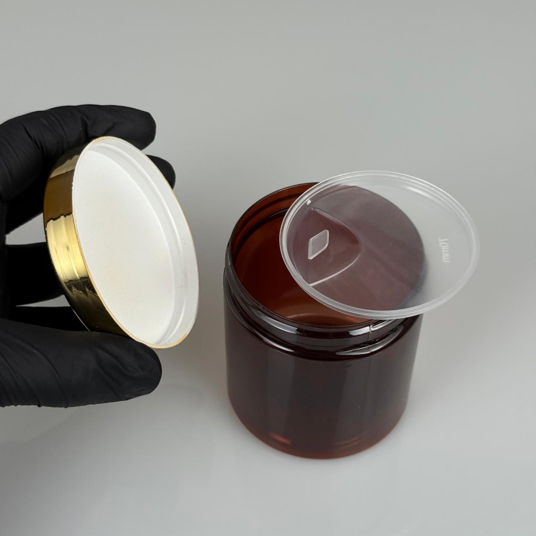 250 ML SERT PET KAVANOZ + GOLD KAPLAMALI KAPAK + İÇ TIPA - 250 CC KALIN AMBER PLASTİK KAVANOZ GOLD KAPLAMALI PLASTİK KAPAKLI İÇ TIPALI TAKIM - KREM KAVANOZLARI