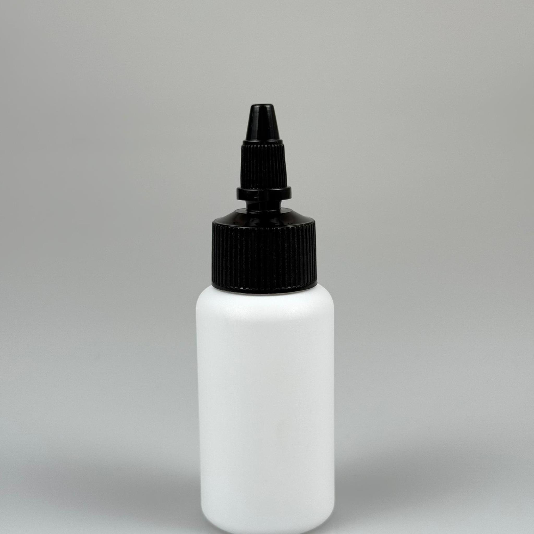 YAĞ, SOS, ACI SOS, SİRKE, SRIRACHA, MÜREKKEP, TUTKAL AKITICI VB BOŞ ŞİŞELERİ - SİYAH SİVRİ TWİST AKITICI KAPAK + 50 ML BEYAZ POLİETİLEN PLASTİK ŞİŞE TAKIM