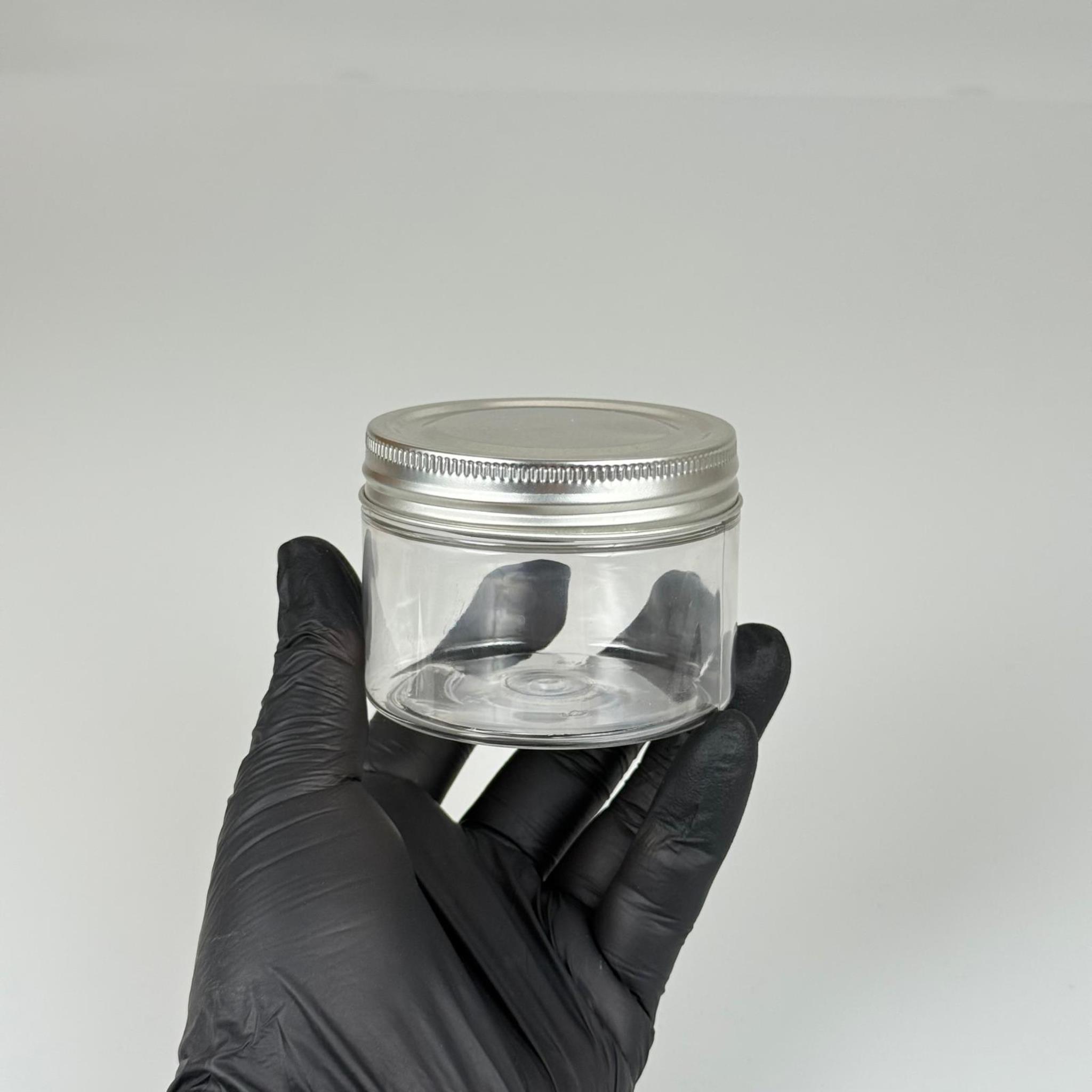 150 ML SERT PET KAVANOZ + GÜMÜŞ METAL KAPAK + İÇ TIPA - 150 CC KALIN ŞEFFAF PLASTİK KAVANOZ GÜMÜŞ METAL KAPAKLI İÇ TIPALI TAKIM - KREM KAVANOZLARI