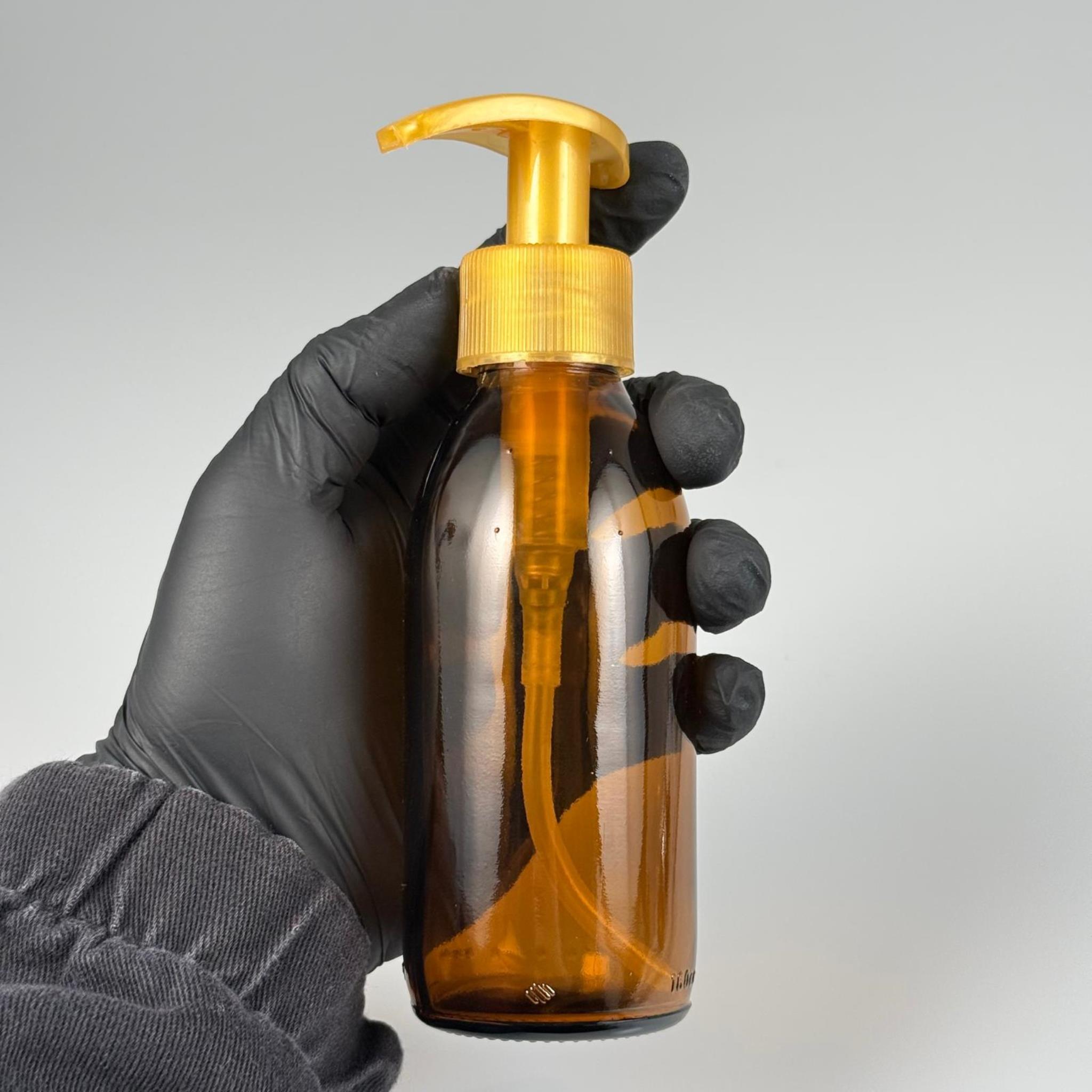 160 CC AMBER CAM ŞİŞE  - GOLD PLASTİK SIVI SABUN POMPALI TAKIM - 160 ML CAM SIVI LOSYON, YAĞ ŞİŞELERİ