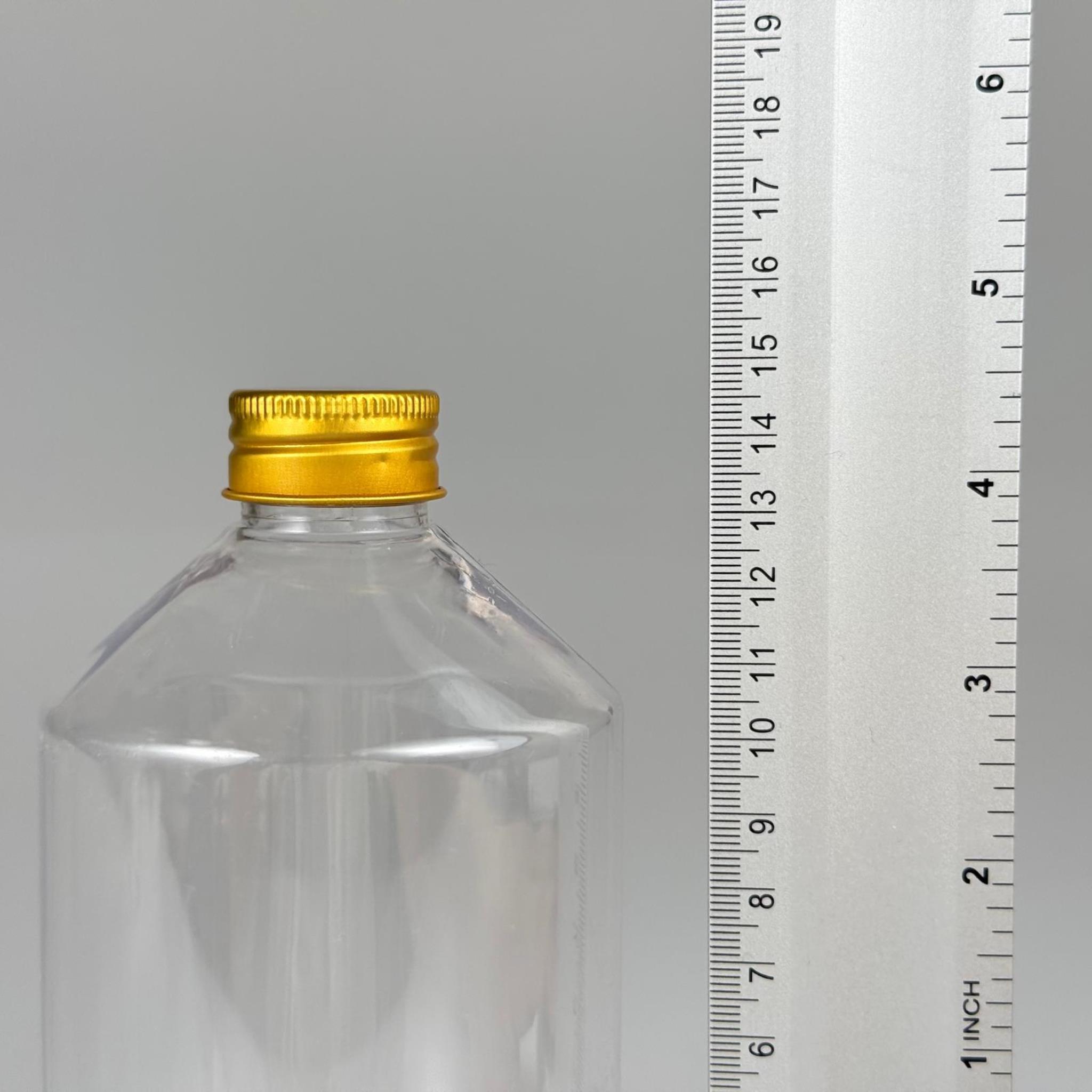 500 CC KÜT BOYUNLU ŞEFFAF PET ŞİŞE - GOLD METAL ALÜMİNYUM KAPAKLI - 500 ML KALIN (30 gr) PET ŞİŞE