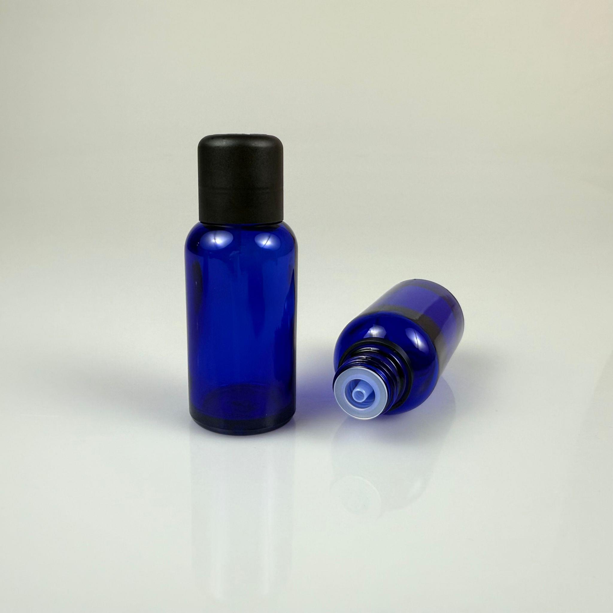 30 CC MAVİ CAM ŞİŞE + İÇTEN DAMLALIKLI ÇOCUK KİLİTLİ SİYAH KAPAK - MAVİ 30 ML KİLİT KAPAKLI DAMLATMALI ŞİŞE
