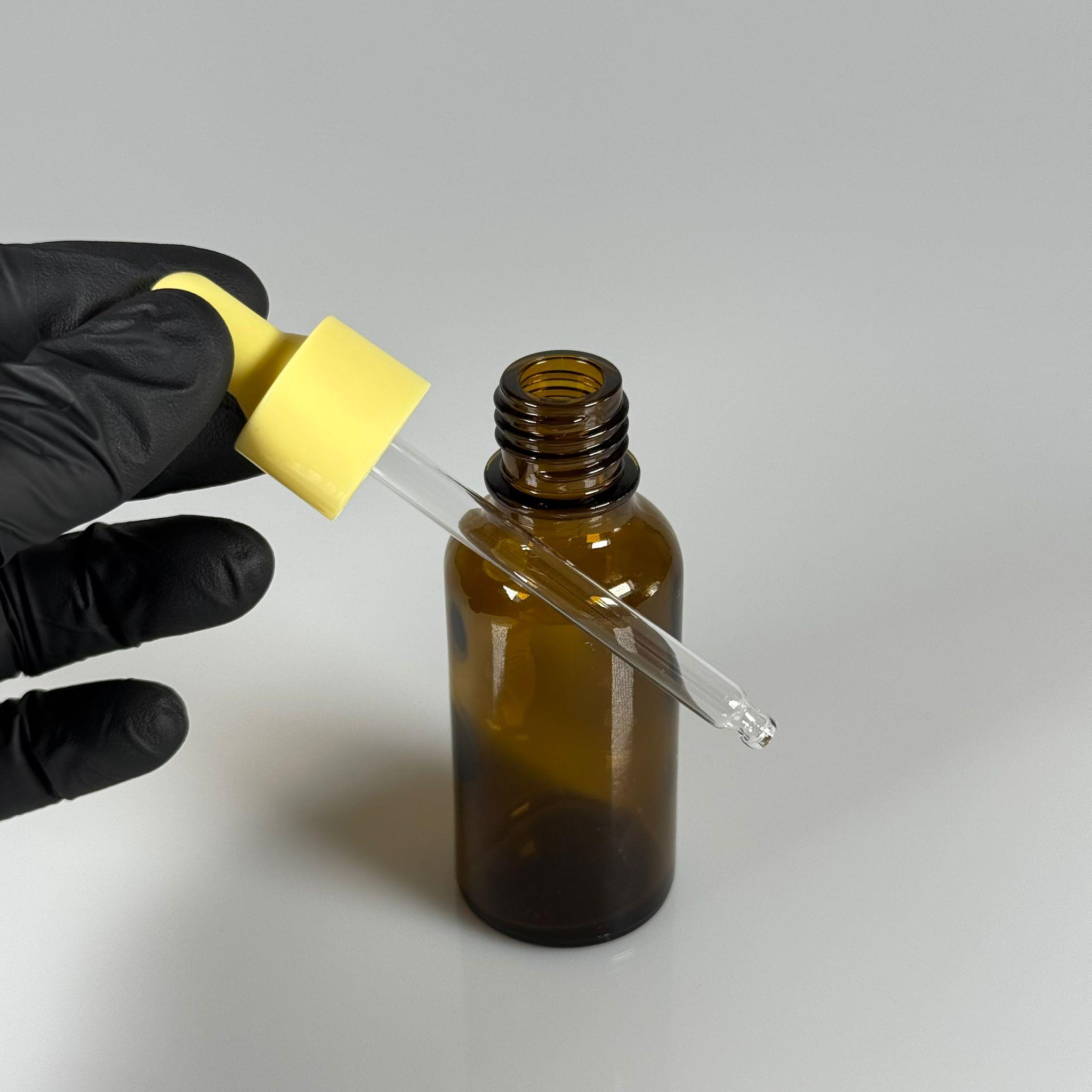 50 CC AMBER KAHVERENGİ CAM ŞİŞE + SARI DROPPER CAM DAMLALIK