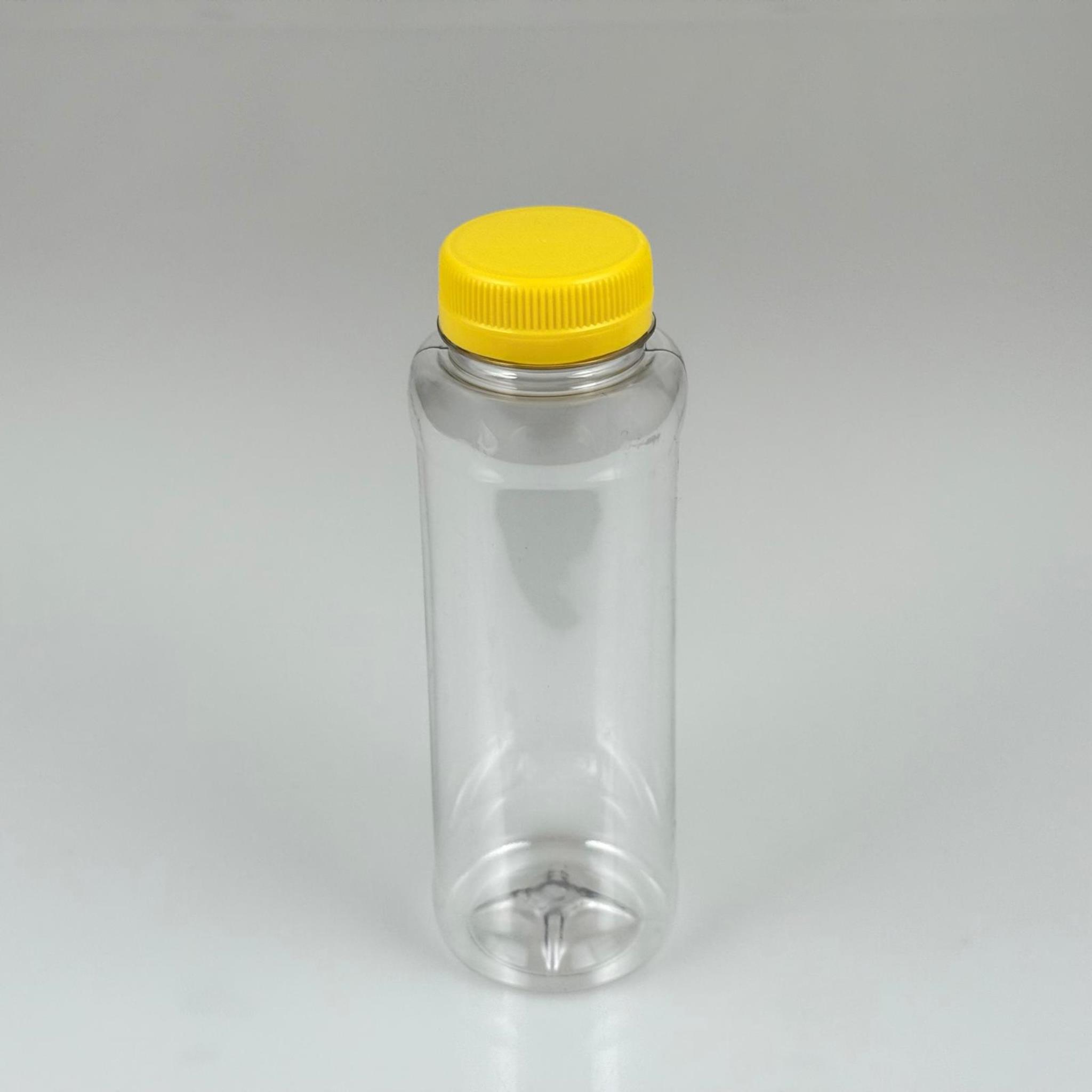 330 CC DÜZ GENİŞ AĞIZLI PET ŞİŞE - KİLİTLİ SARI KAPAKLI - 330 ML DETOKS MEYVE SUYU ŞİŞESİ