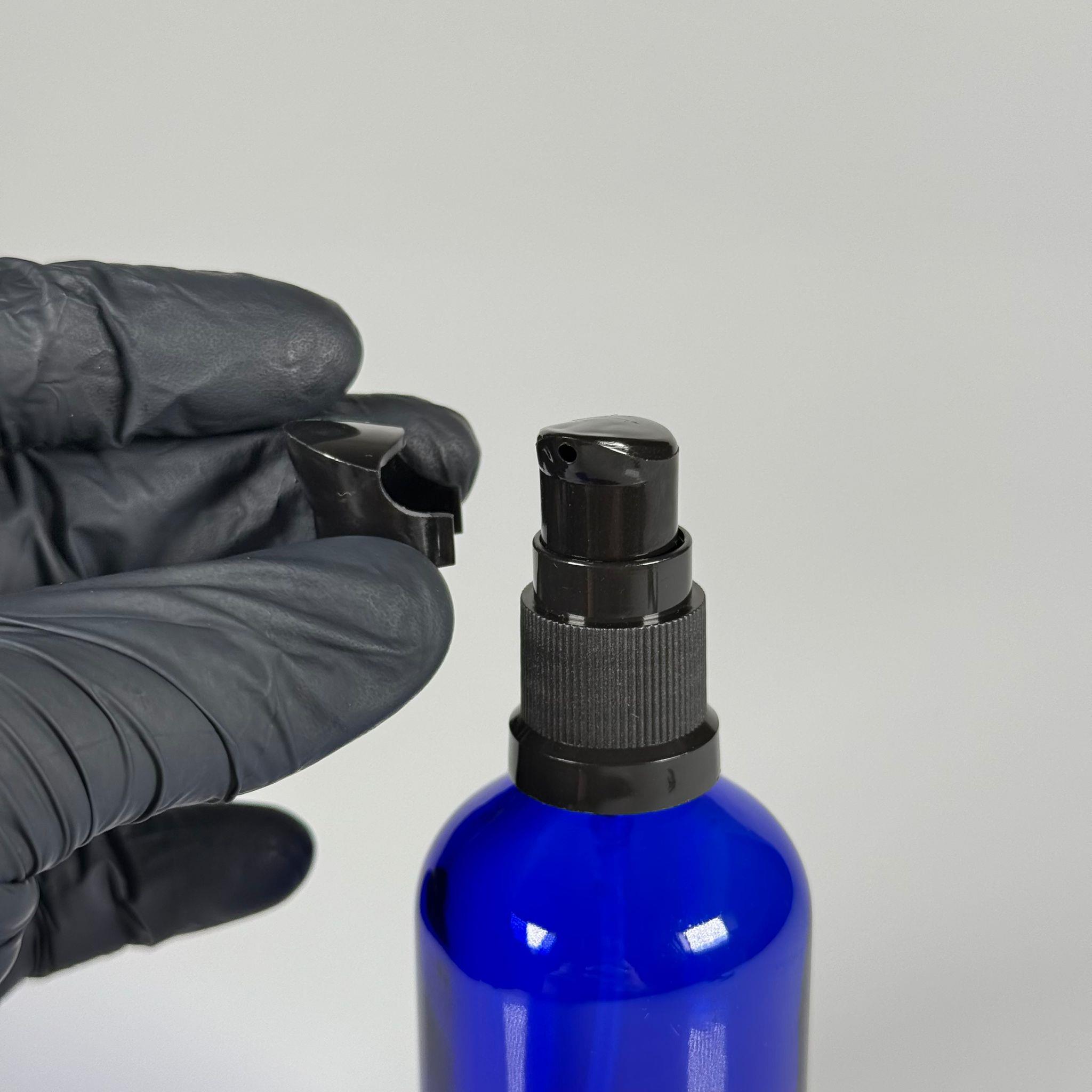 100 CC MAVİ CAM ŞİŞE - SIZDIRMAZ ETEKLİ SİYAH LOSYON POMPALI TAKIM - 100 ML LOSYON ŞİŞESİ - YAĞ, KREM GİBİ YOĞUN KIVAMLI SIVILAR İÇİN CAM AMBALAJ