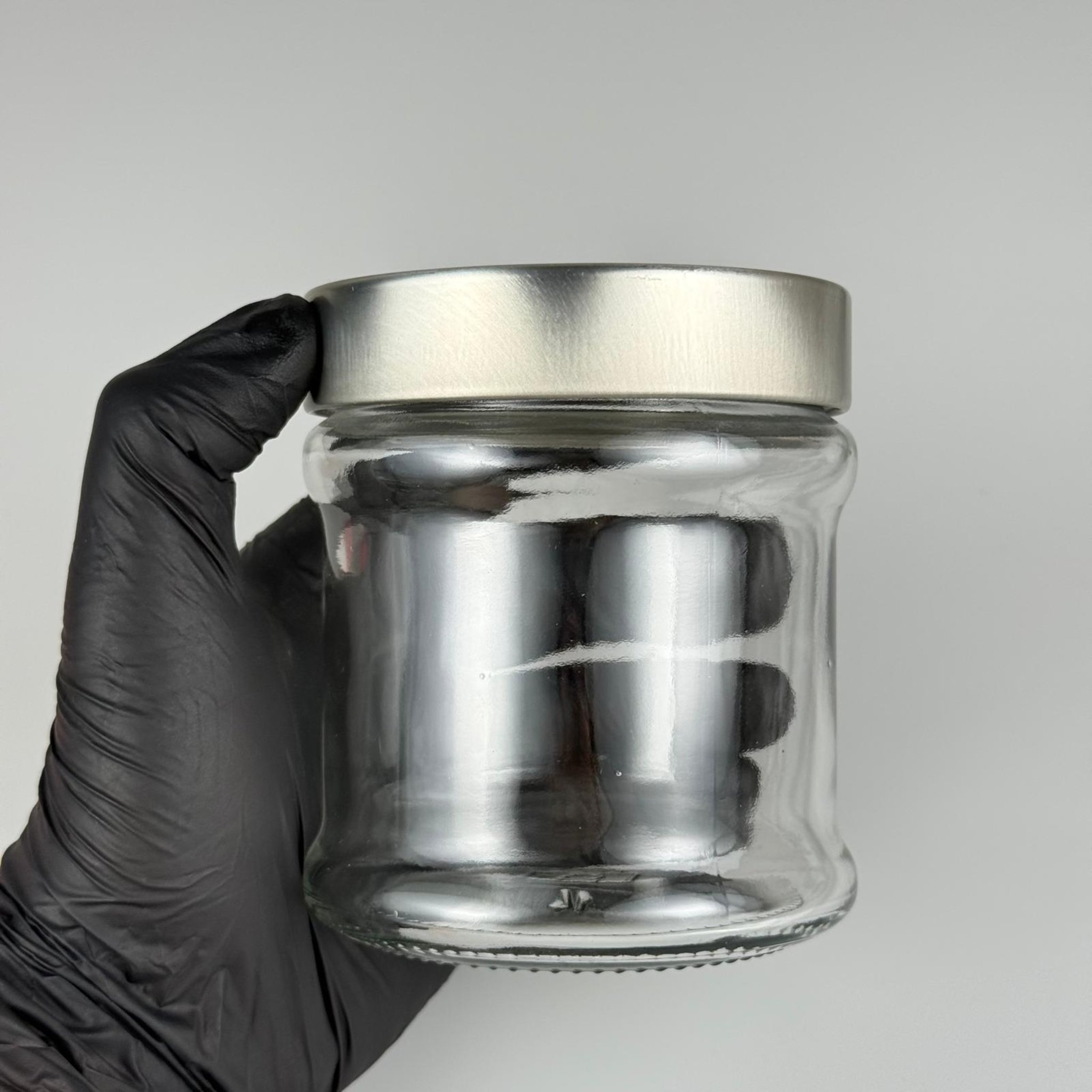 380 CC MAKARA CAM KAVANOZ -  DERİN GÜMÜŞ LÜKS METAL KAPAKLI - 380 ML CAM KAVANOZ - DERİN ETEK KAPAKLI