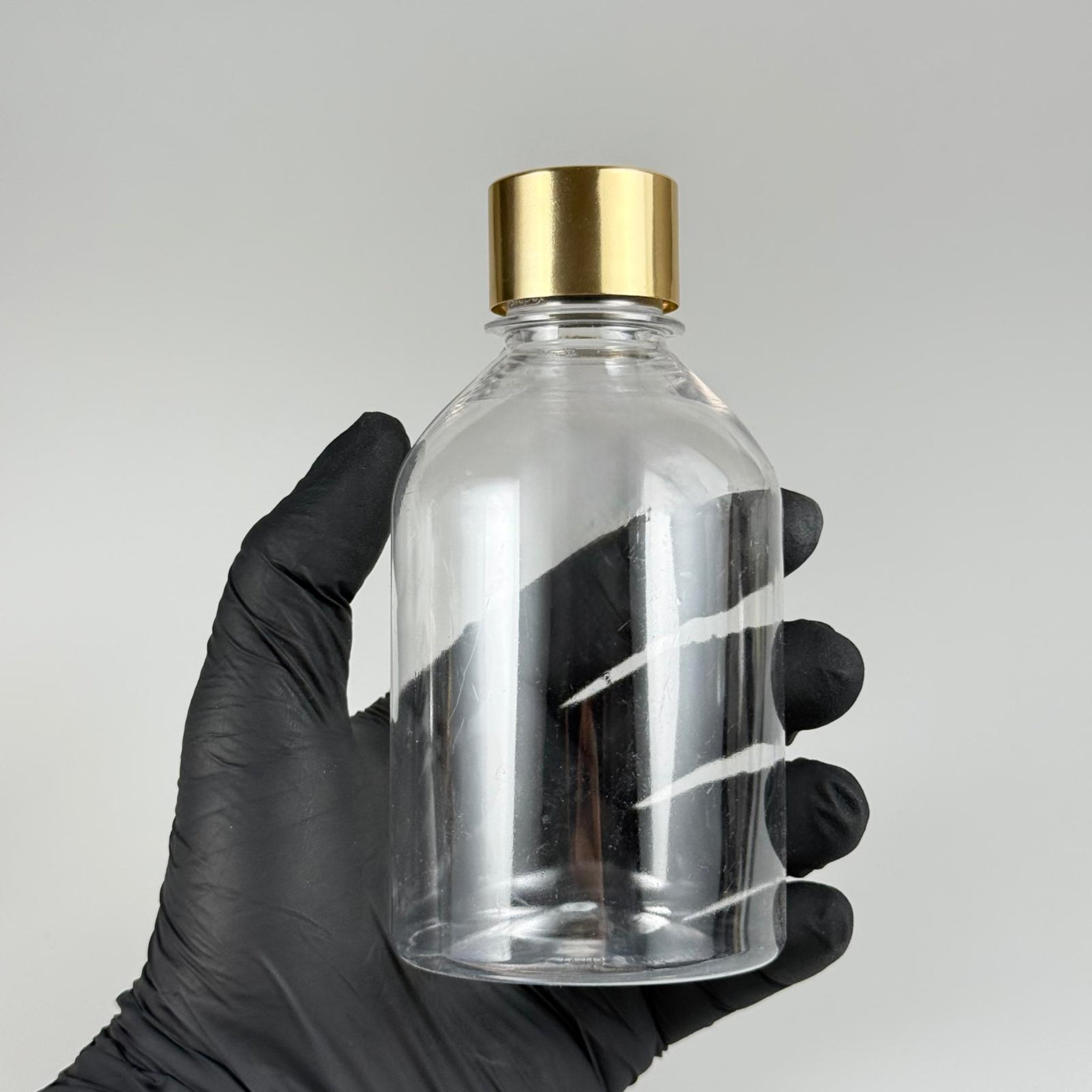 250 CC TOMBUL MODEL ŞEFFAF PET ŞİŞE + ALÜMİNYUM KAPLAMALI GOLD KAPAKLI + KÖR TIPALI TAKIM - 250 ML PET ŞİŞE