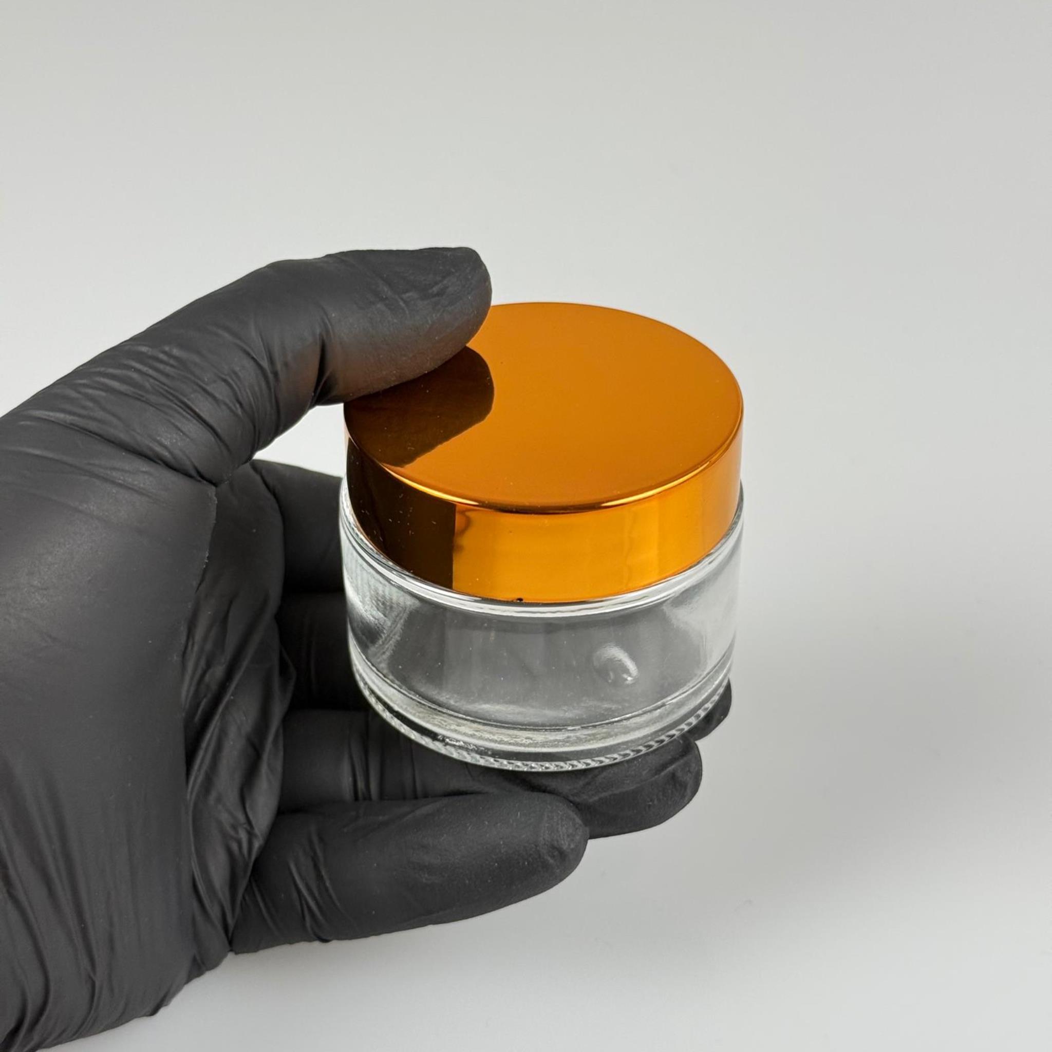 50 CC ŞEFFAF CAM KREM KAVANOZU + GOLD KAPAK + İÇ TIPA - 50 ML Kozmetik ve Bakım Ürünleri İçin Cam Kavanozları