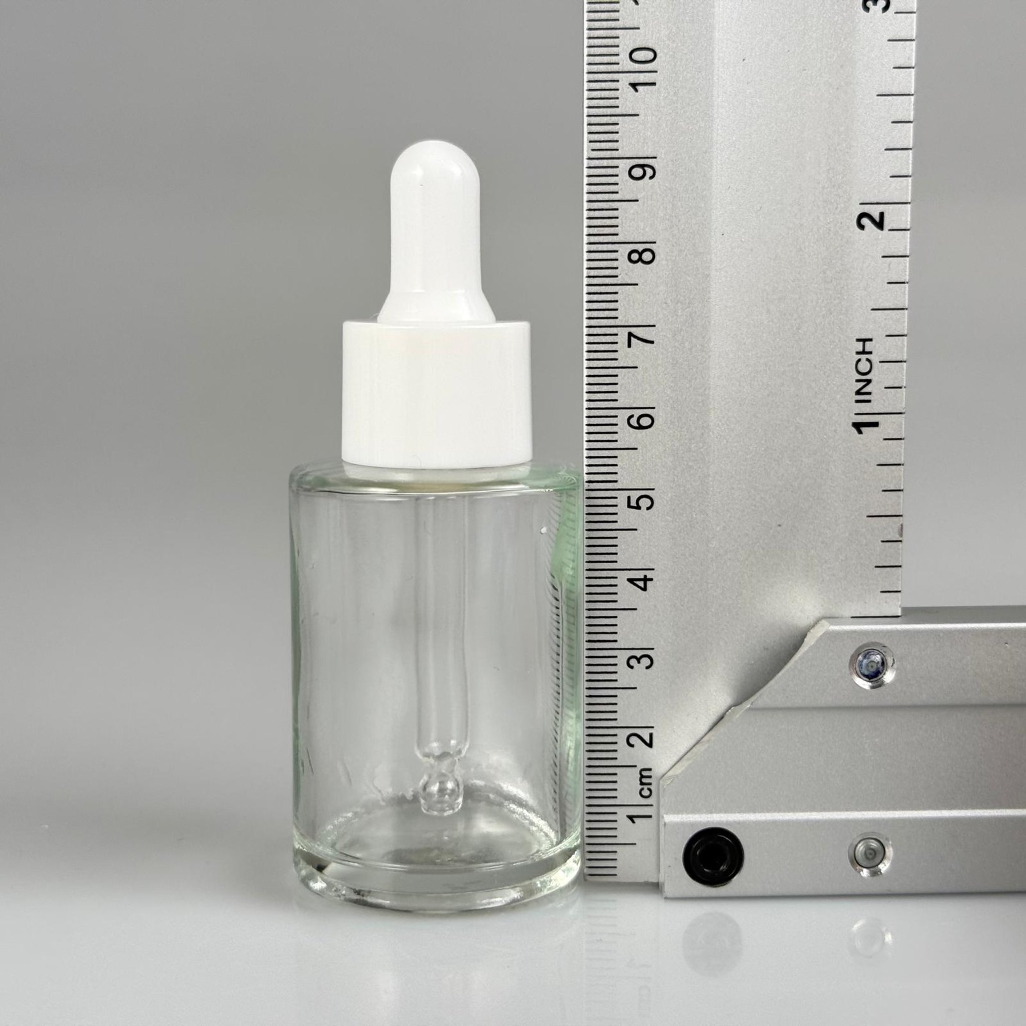 30 CC OMUZLU ŞEFFAF CAM ŞİŞE + BEYAZ CAM DAMLALIKLI TAKIM - 30 ML KÜT BOYUNLU CAM SERUM ŞİŞESİ