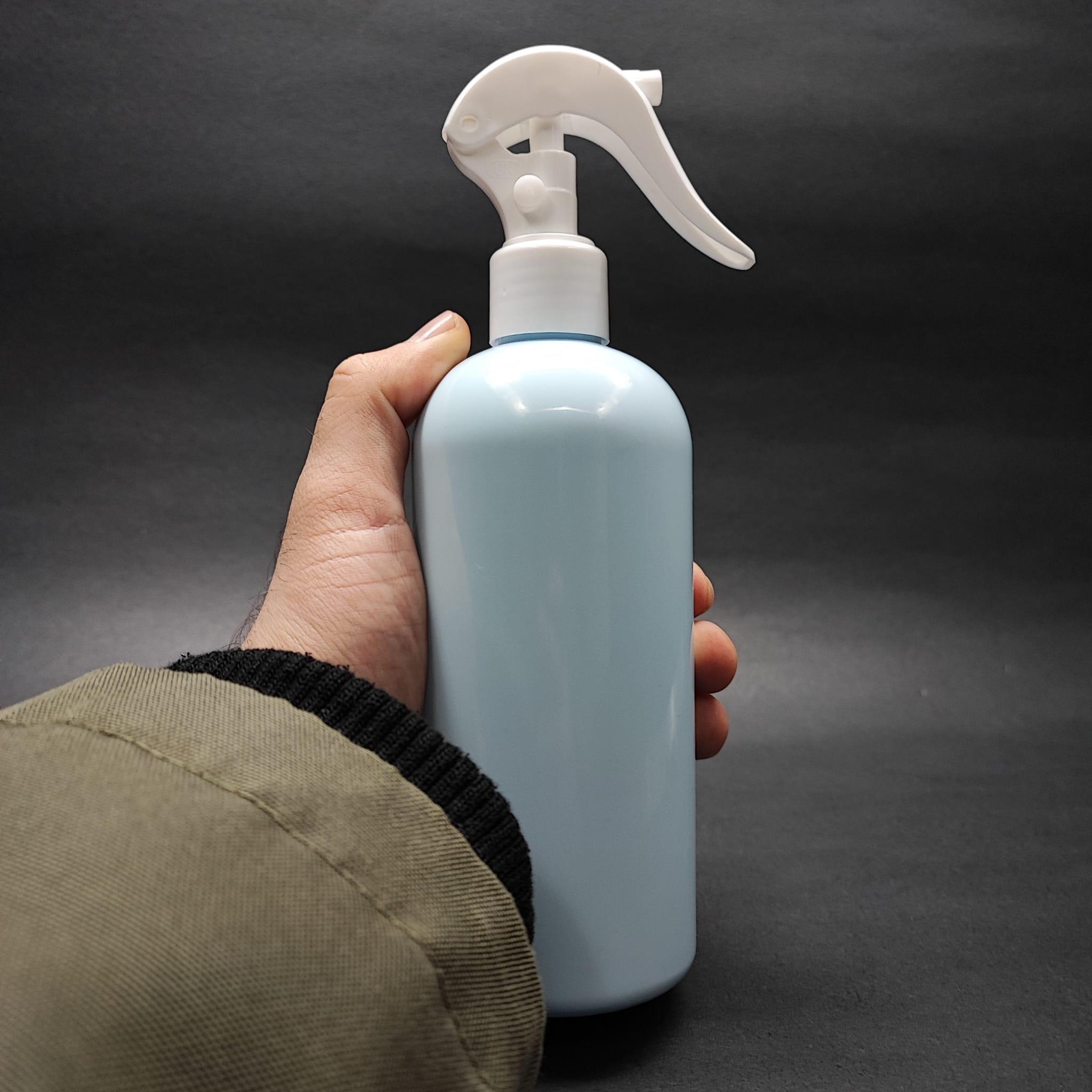 400 CC OVAL BOYUNLU SİLİNDİR PET ŞİŞE (30 GR) - BEYAZ TRİGER SPREYLİ - 400 ML PLASTİK ŞİŞE - BEBEK MAVİSİ