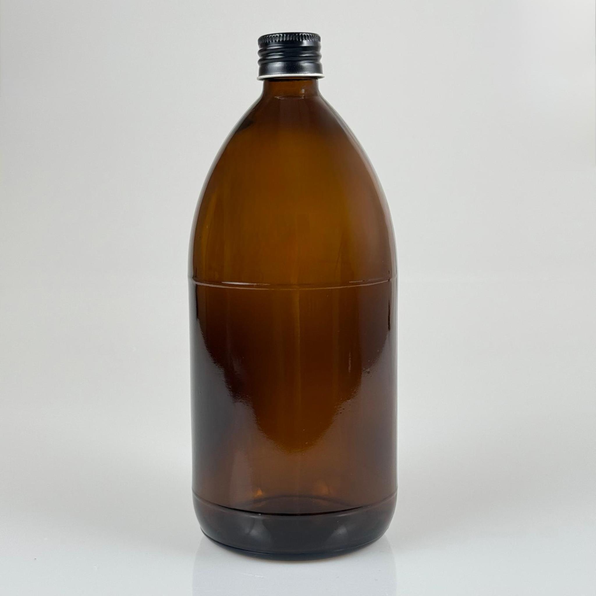 1000 CC AMBER TOMBUL ÖZEL SERİ CAM ŞİŞE - METAL ALÜMİNYUM SİYAH KÖPÜK CONTALI KAPAKLI - 1000 ML CAM ECZA ŞİŞESİ - KAHVERENGİ