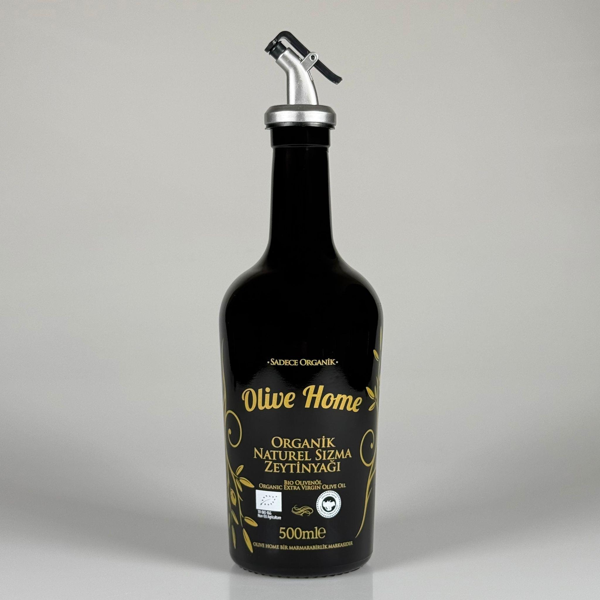 500 CC SİYAH OLİVE YAZI CAM ZEYTİNYAĞ ŞİŞESİ - GRİ YAĞDANLIK TIPALI - 500 ML YAĞDANLIK BASKILI CAM ŞİŞE