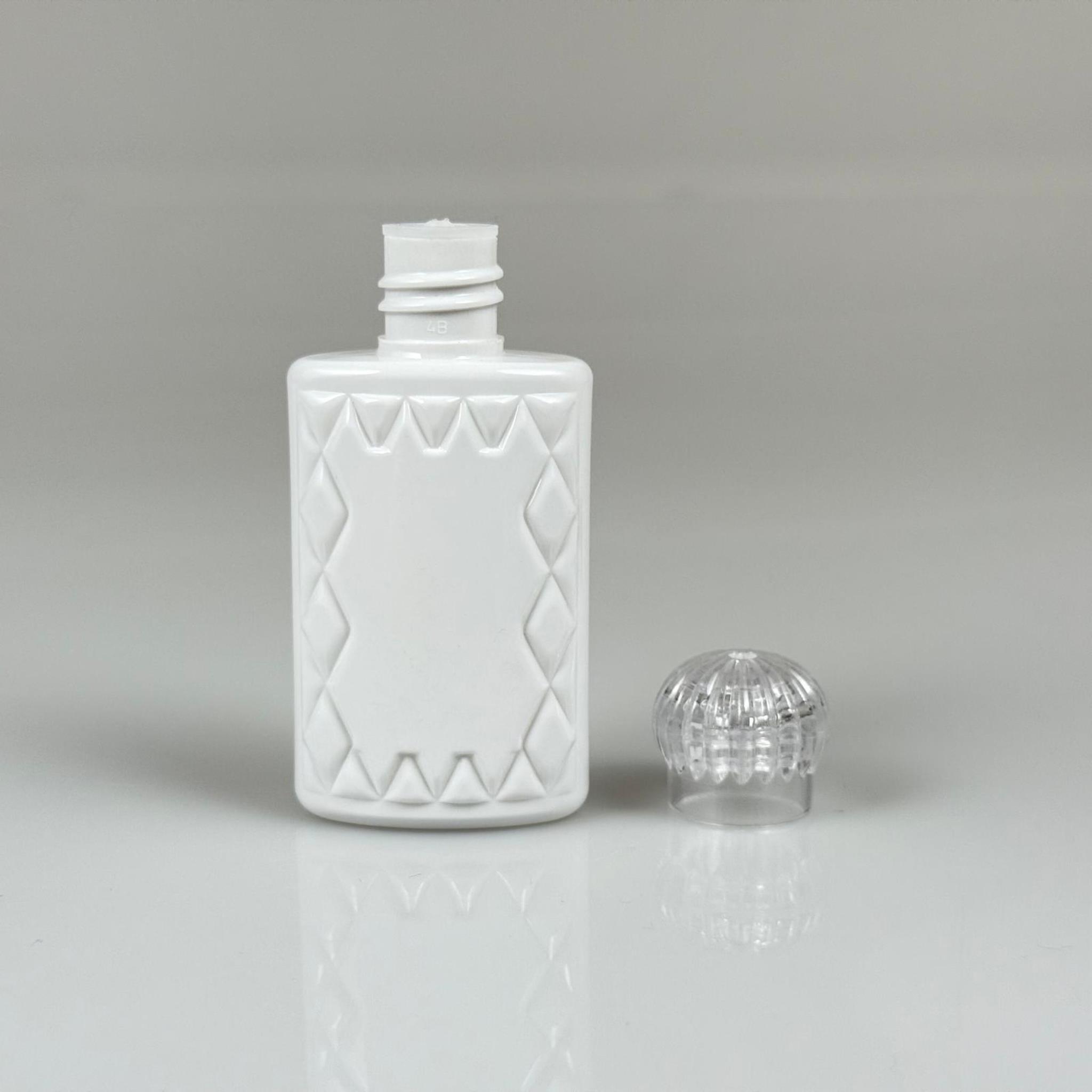 50 CC BEYAZ PLASTİK KOLONYA ŞİŞESİ - KRİSTAL KAPAKLI TIPALI - 50 ML YASSI PET DESENLİ KOLONYA ŞİŞESİ