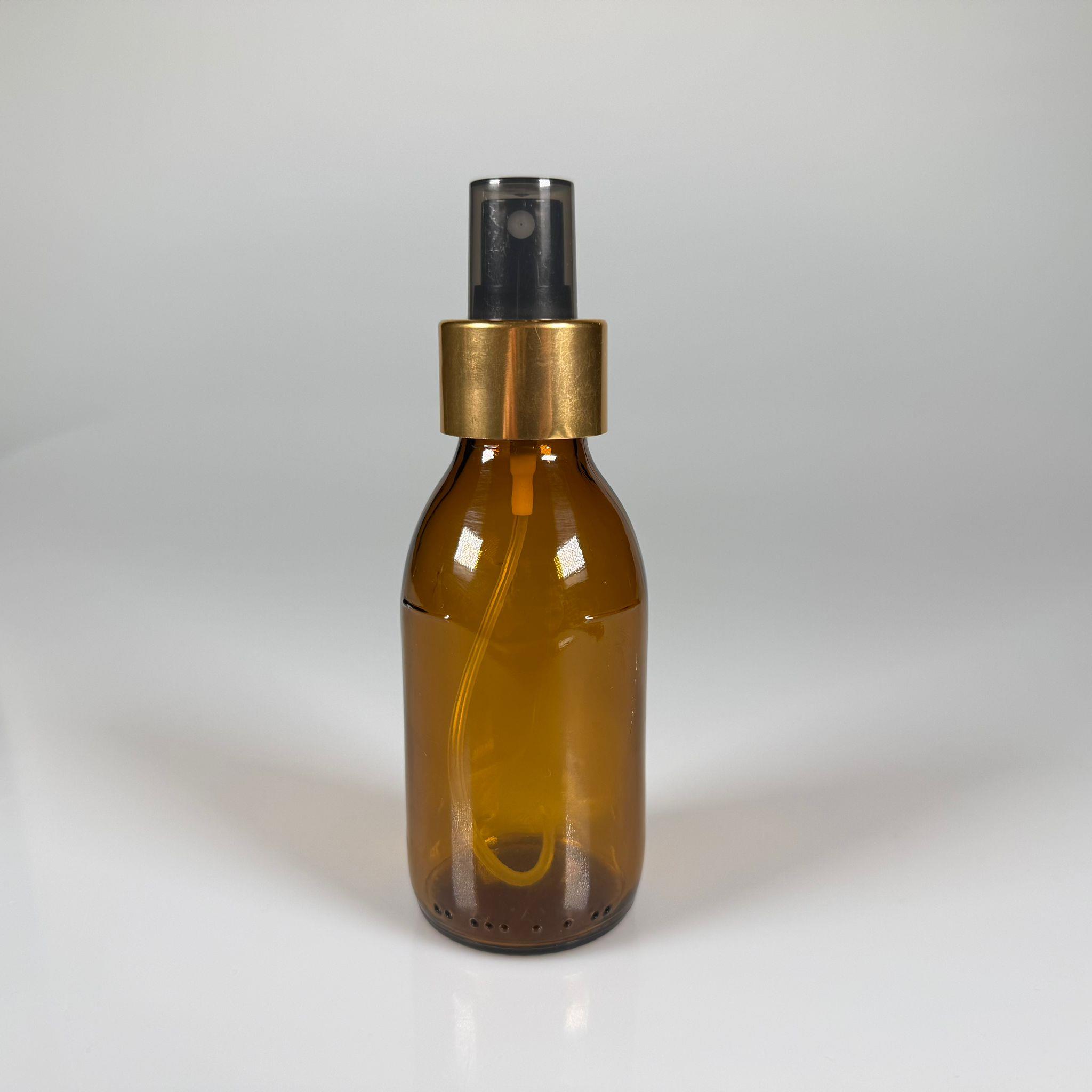 125 CC AMBER GOLD SPREY BAŞLIKLI CAM ŞİŞE - 125 ML KAHVERENGİ FISFIS KAPAKLI ŞİŞE