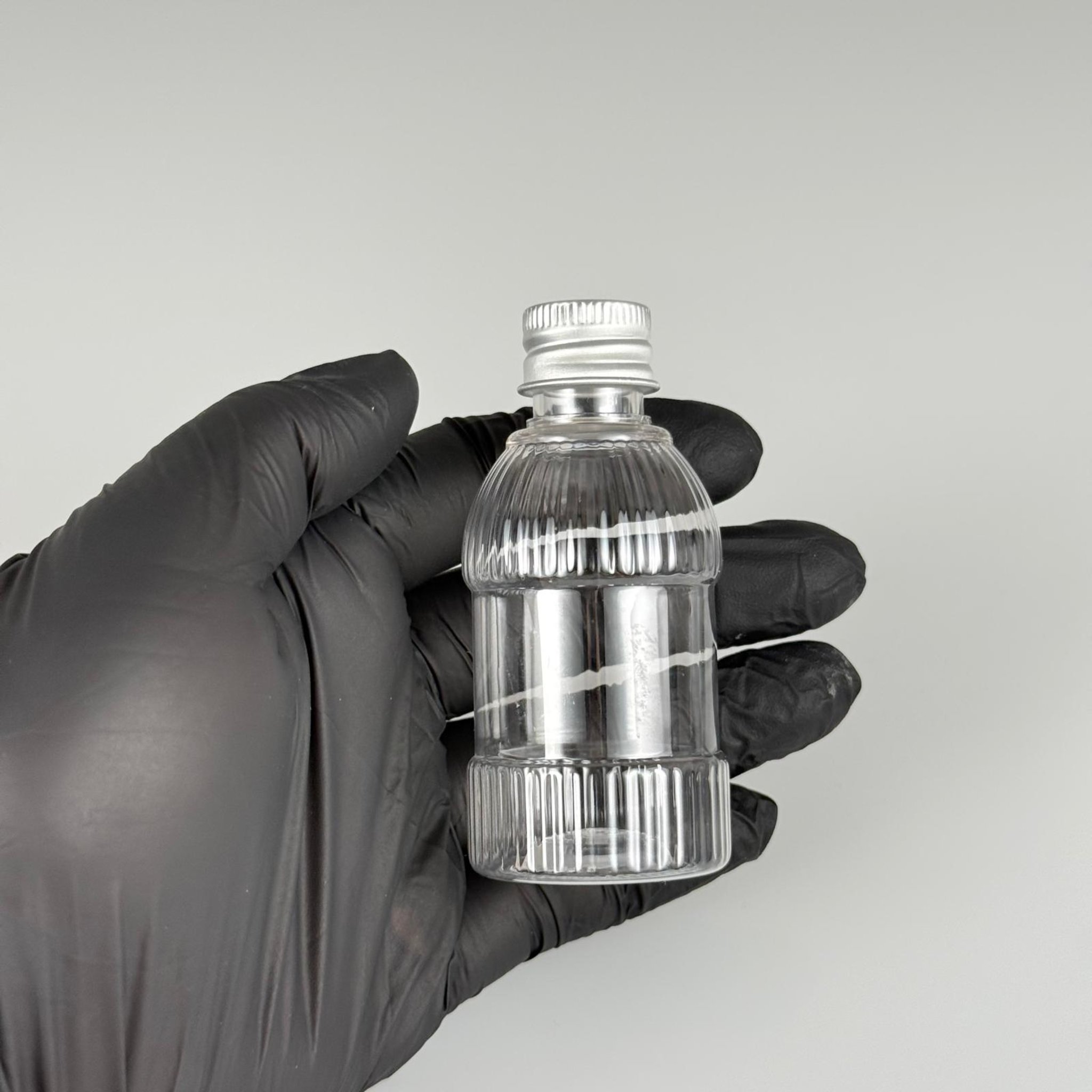 50 CC MANDALİNA MODEL PET ŞİŞE + KÖPÜK CONTALI GÜMÜŞ ALÜMİNYUM METAL KAPAKLI TAKIM - 50 ML TOMBUL PET ŞİŞE